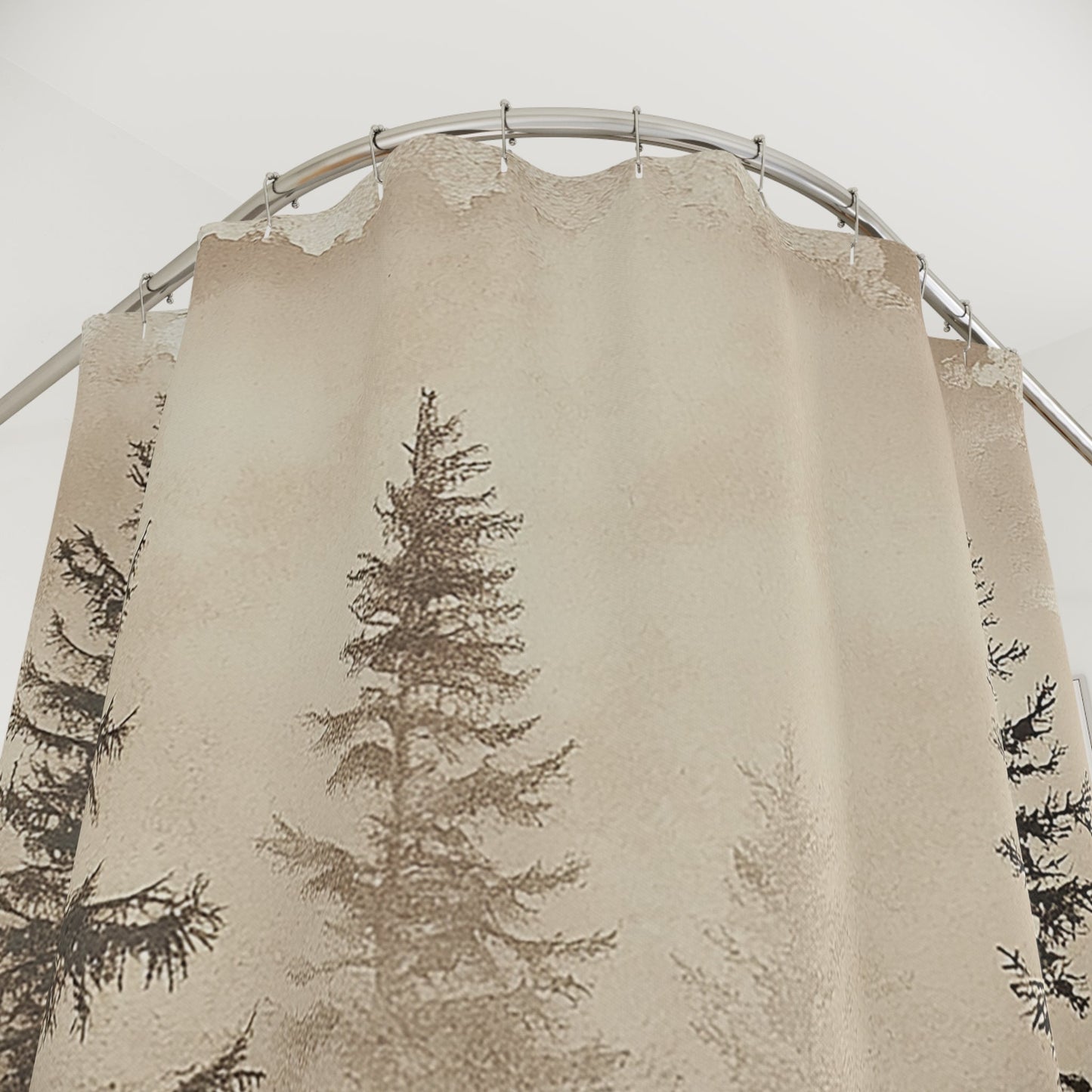 Misty Mountains Watercolor Shower Curtain, Foggy Bottom Pine Bathroom Decor - FlooredByArt