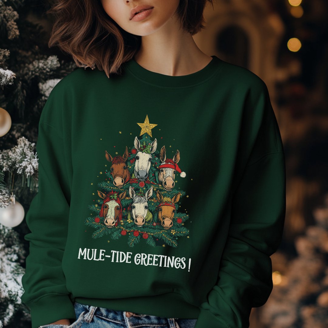 Mule Christmas Long Sleeve T-Shirt, Mule - Tide Greetings Donkey Shirt Gift - FlooredByArt