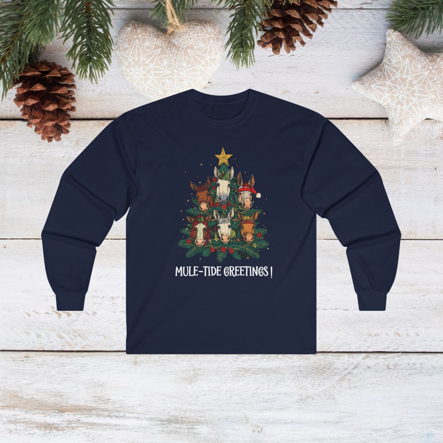 Mule Christmas Long Sleeve T-Shirt, Mule - Tide Greetings Donkey Shirt Gift - FlooredByArt