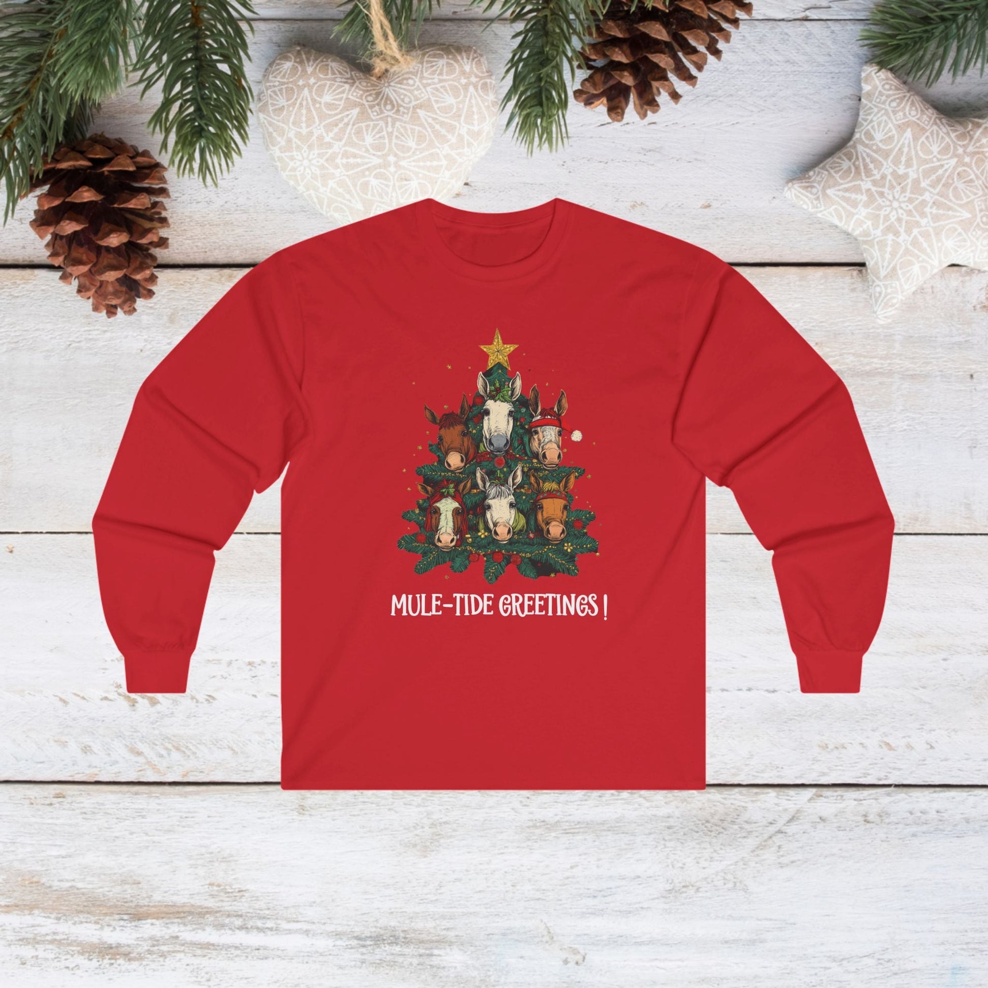 Mule Christmas Long Sleeve T-Shirt, Mule - Tide Greetings Donkey Shirt Gift - FlooredByArt