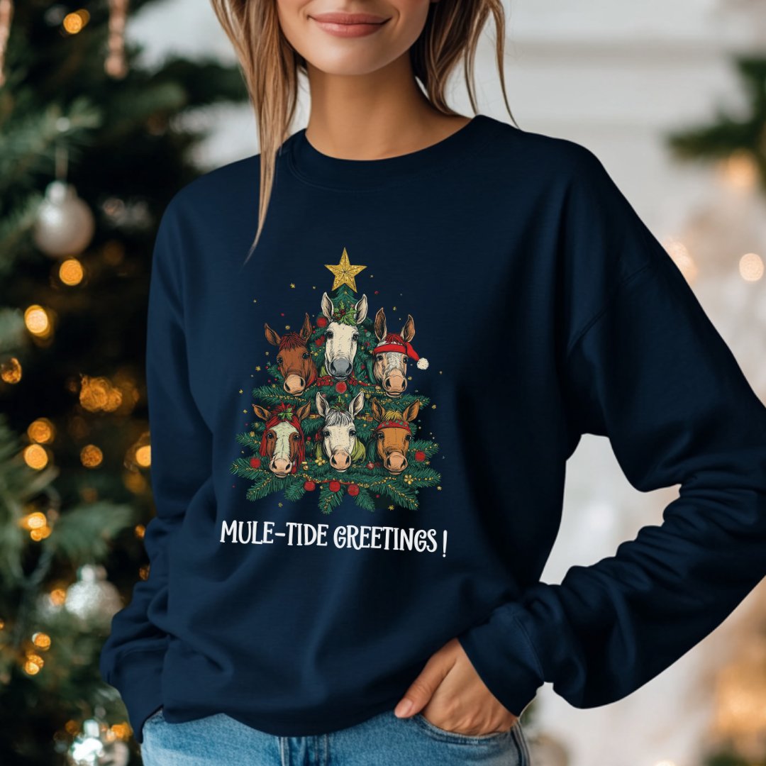 Mule Christmas Long Sleeve T-Shirt, Mule - Tide Greetings Donkey Shirt Gift - FlooredByArt