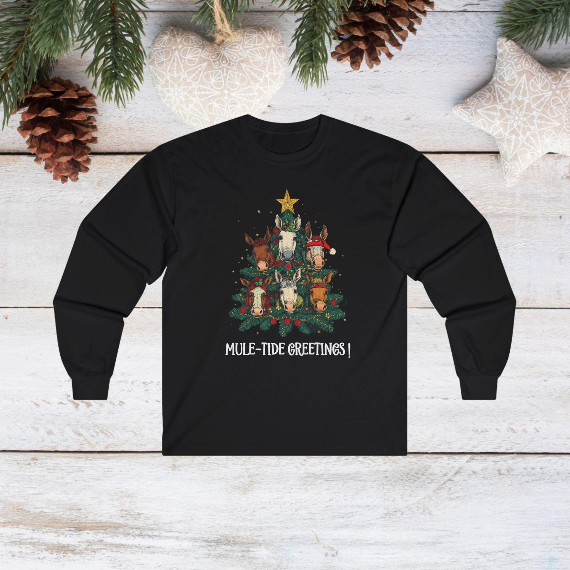 Mule Christmas Long Sleeve T-Shirt, Mule - Tide Greetings Donkey Shirt Gift - FlooredByArt