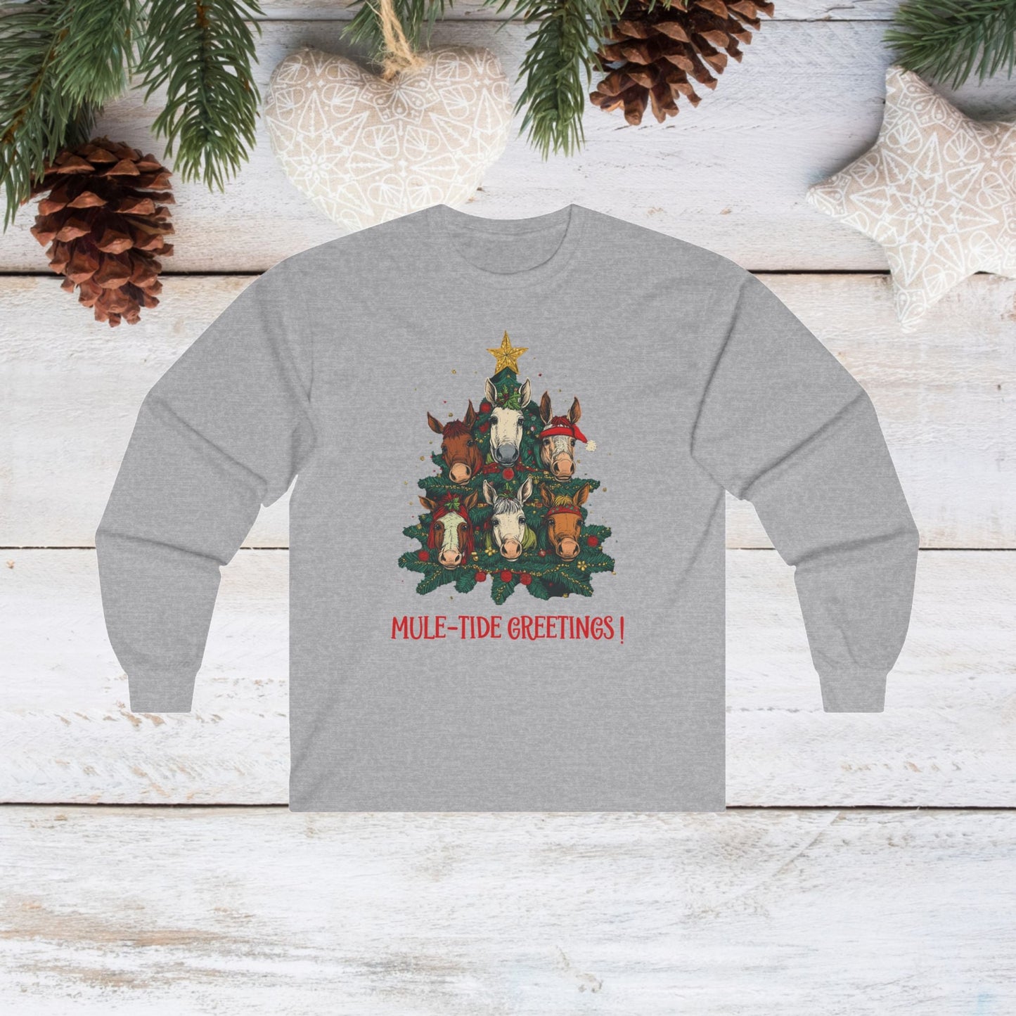 Mule Christmas Long Sleeve T-Shirt, Mule - Tide Greetings Donkey Shirt Gift - FlooredByArt