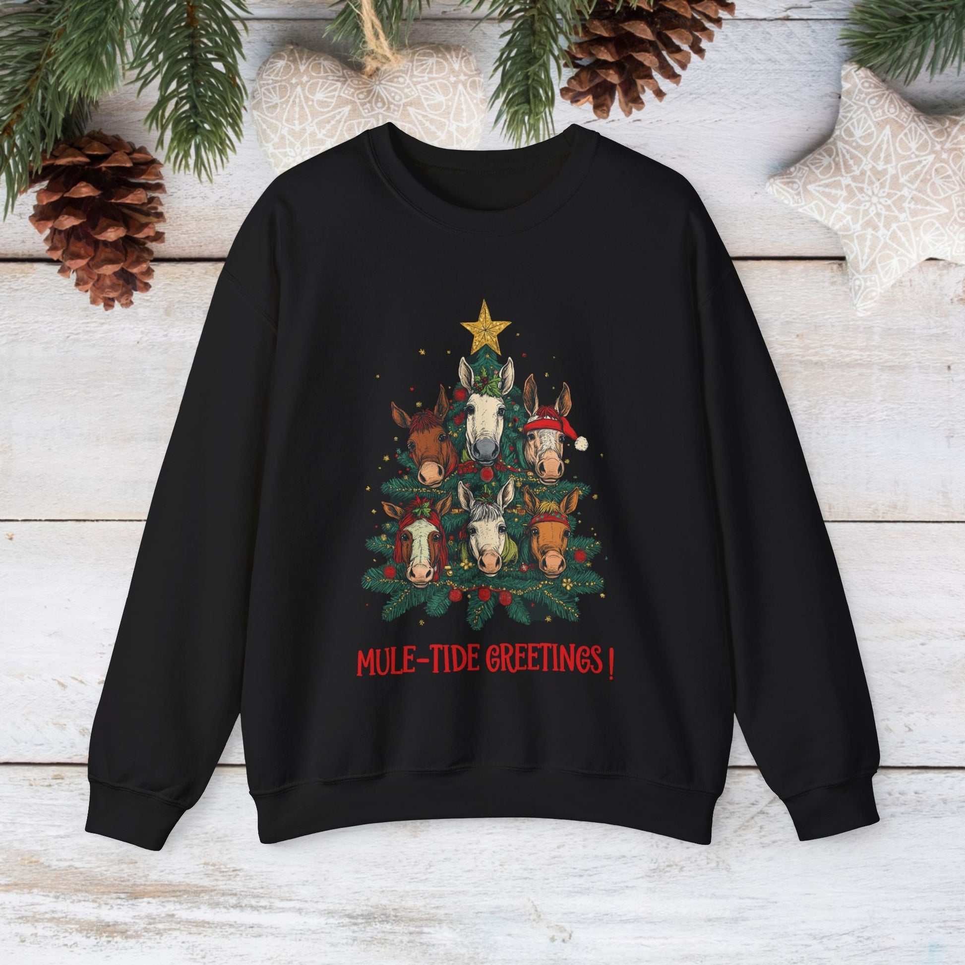 Mule Christmas Sweatshirt Shirt, Mule - Tide Greetings Donkey Shirt Gift - FlooredByArt