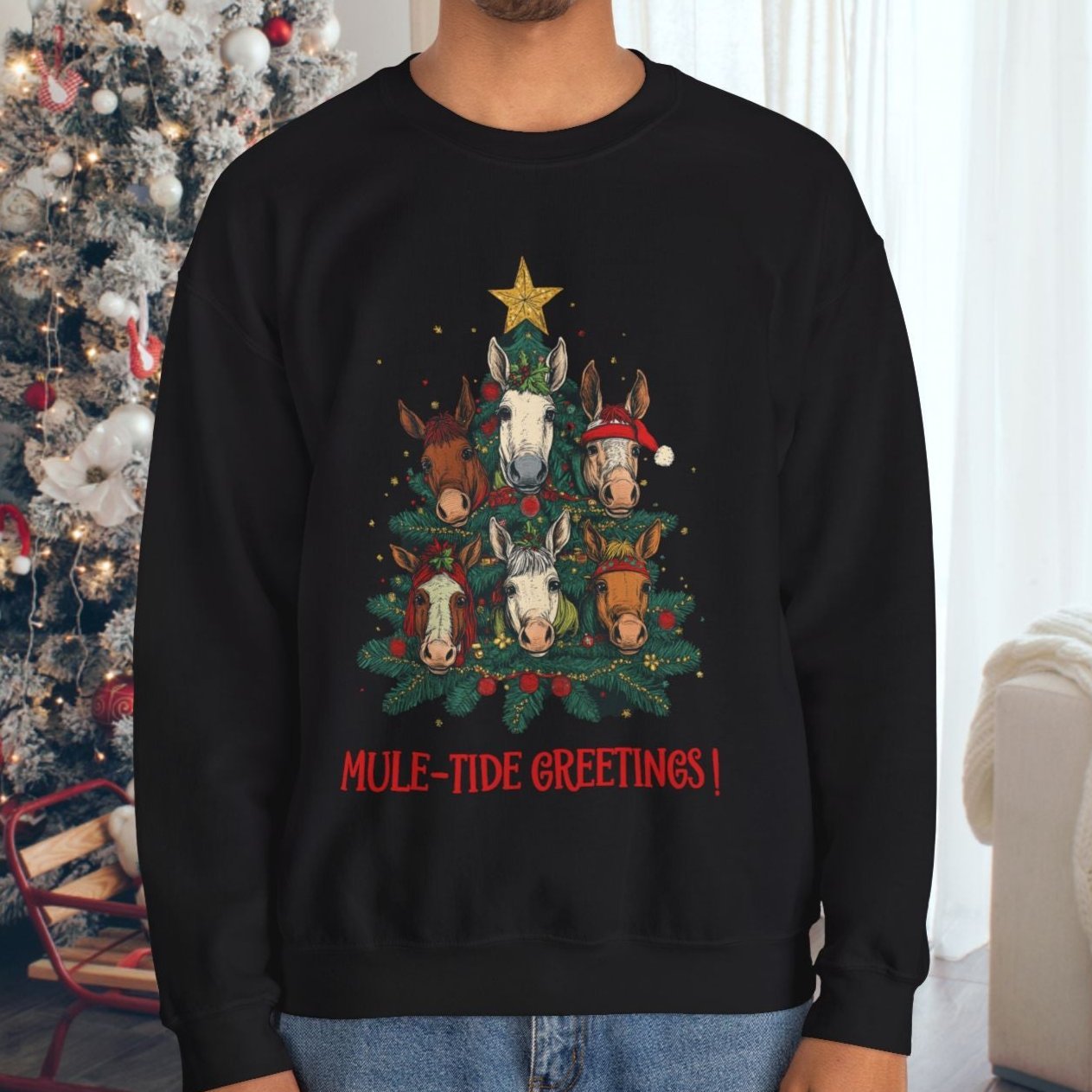 Mule Christmas Sweatshirt Shirt, Mule - Tide Greetings Donkey Shirt Gift - FlooredByArt