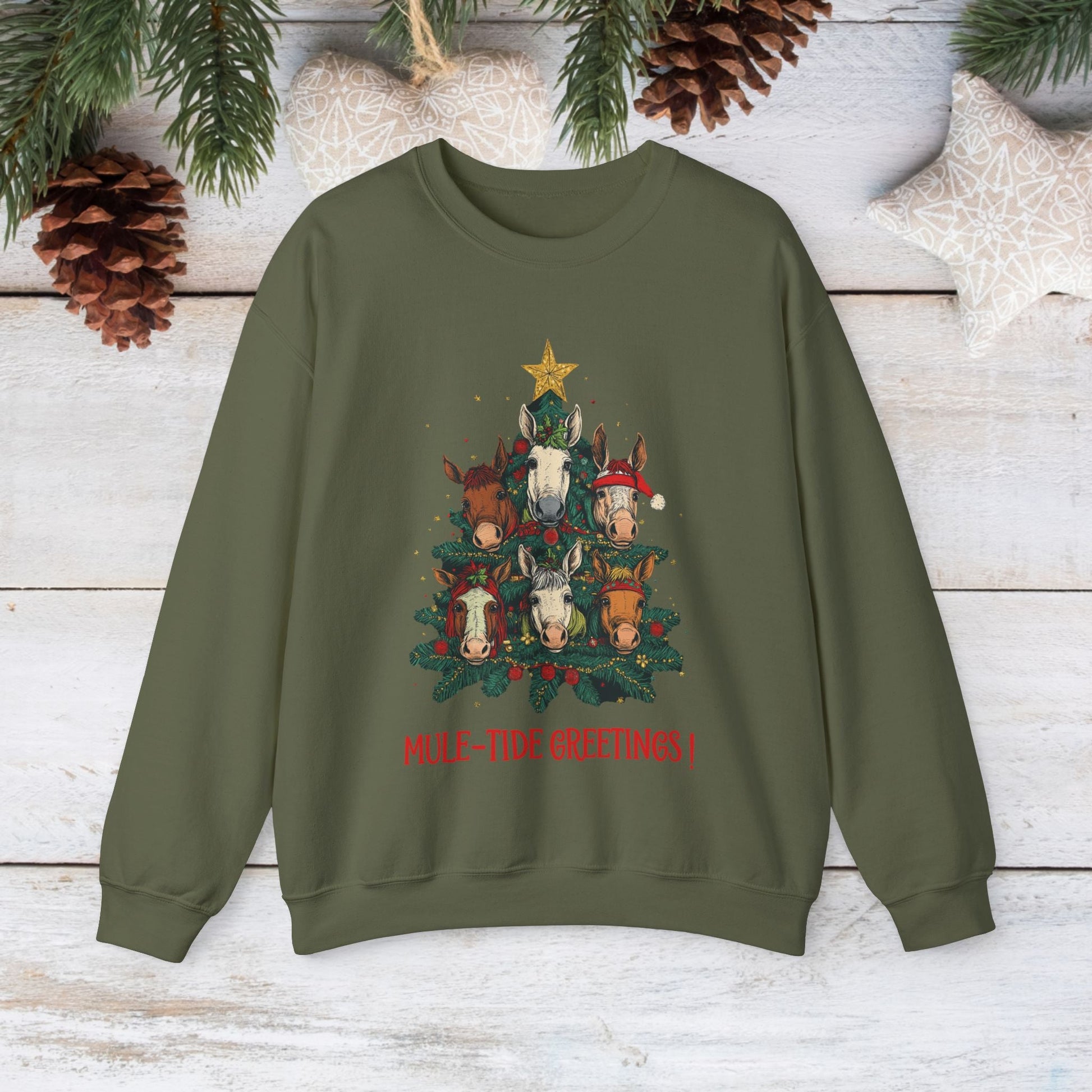 Mule Christmas Sweatshirt Shirt, Mule - Tide Greetings Donkey Shirt Gift - FlooredByArt