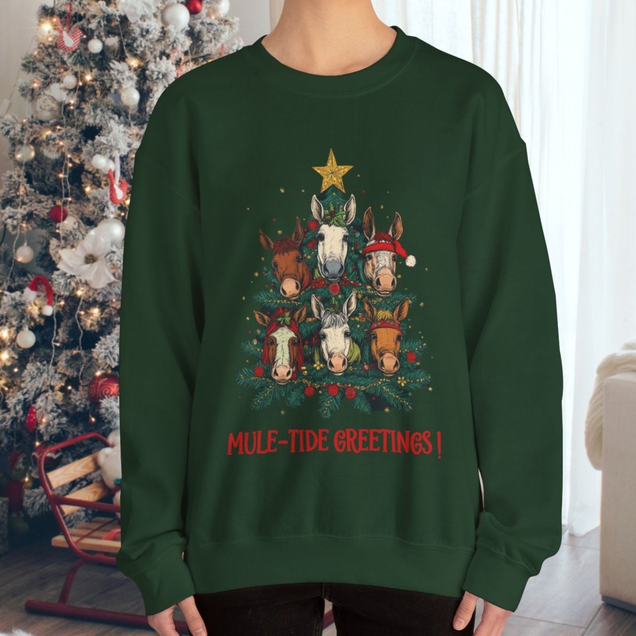 Mule Christmas Sweatshirt Shirt, Mule - Tide Greetings Donkey Shirt Gift - FlooredByArt