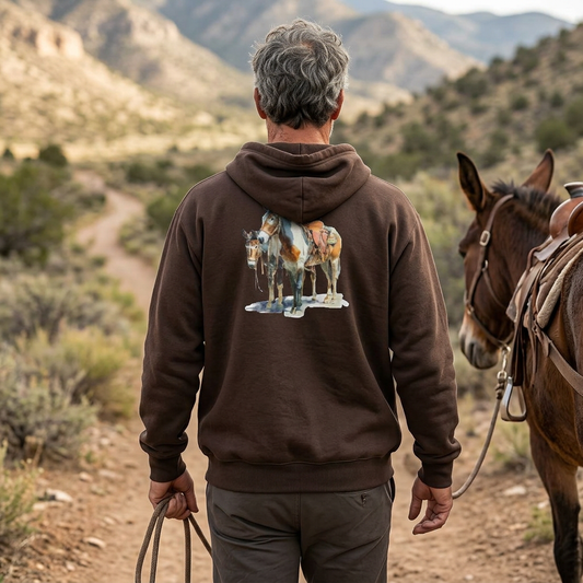 Western Mule Horse Full Zip Hoodie - Trail riding Jacket - Barn Coat