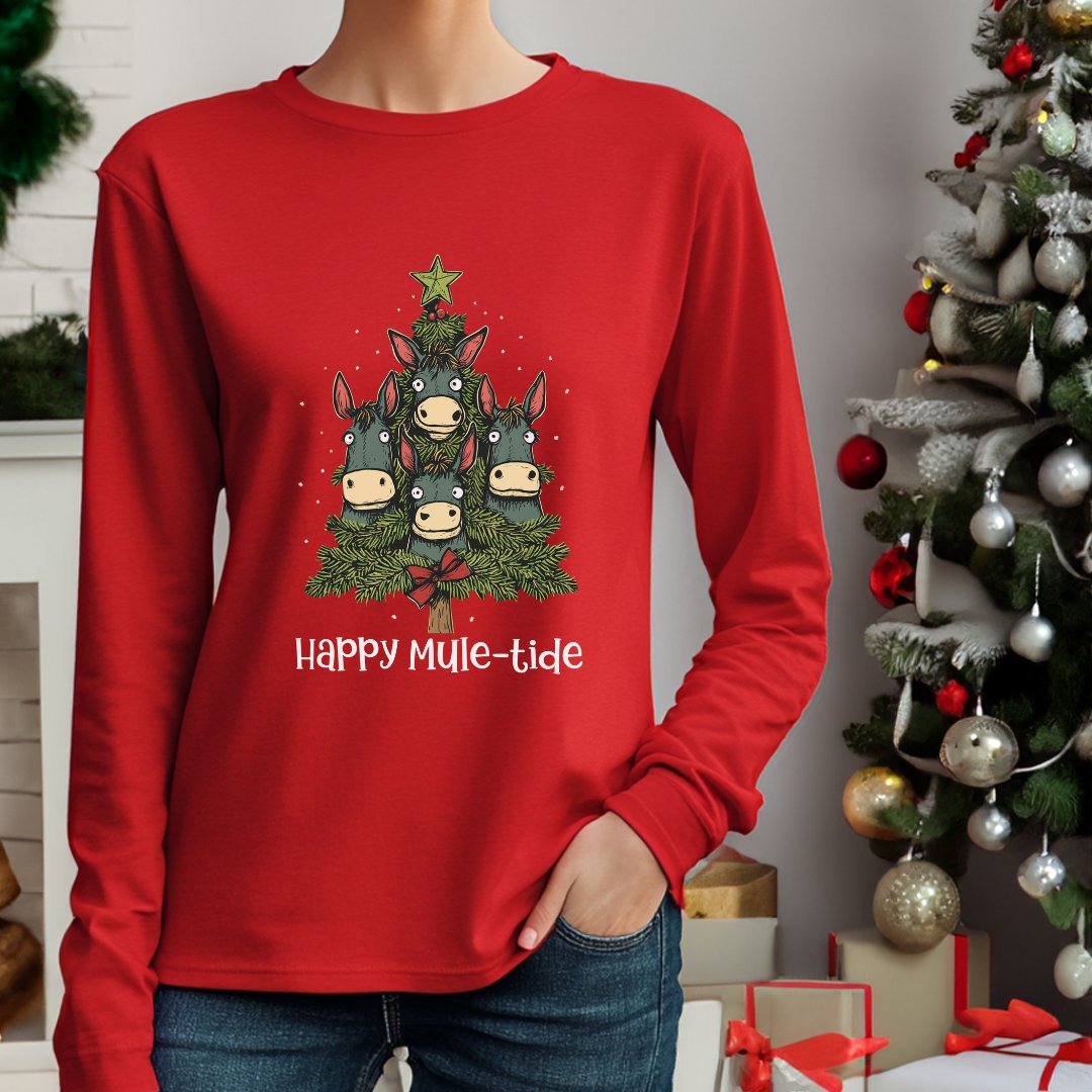 Mules Christmas Tree Long Sleeve Shirt, Happy Mule - Tide, Mules Christmas Tree Shirt Gift - FlooredByArt