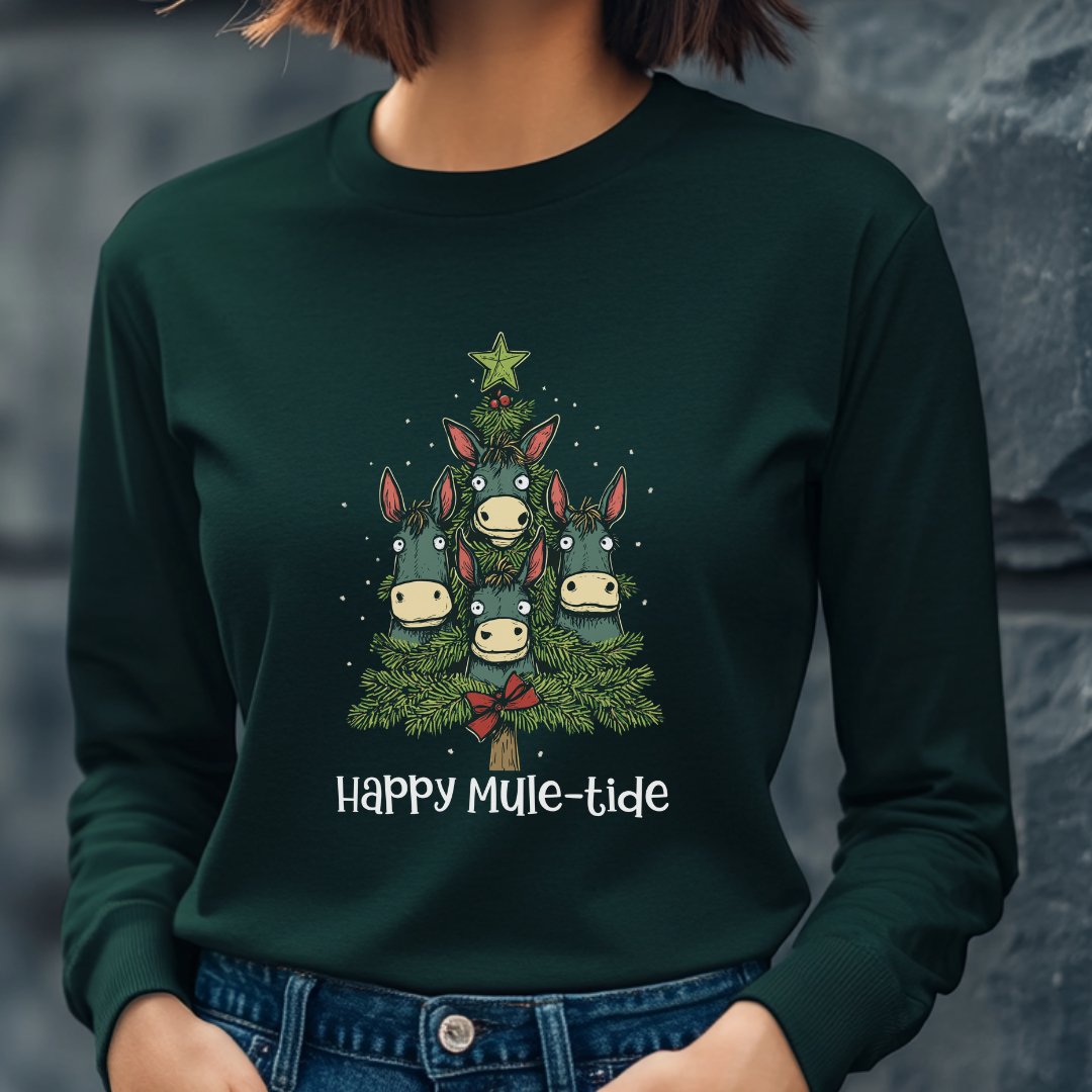 Mules Christmas Tree Long Sleeve Shirt, Happy Mule - Tide, Mules Christmas Tree Shirt Gift - FlooredByArt