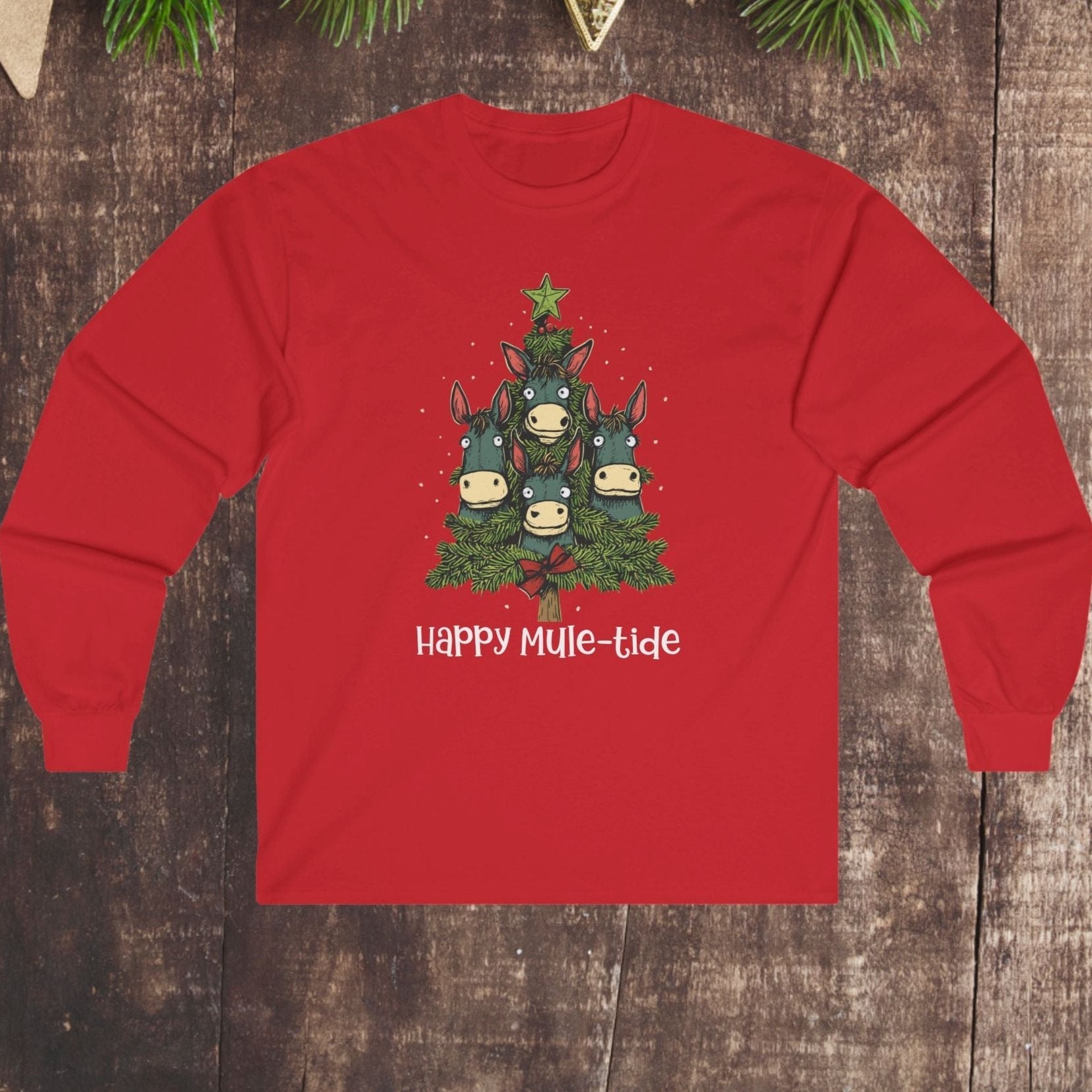 Mules Christmas Tree Long Sleeve Shirt, Happy Mule - Tide, Mules Christmas Tree Shirt Gift - FlooredByArt