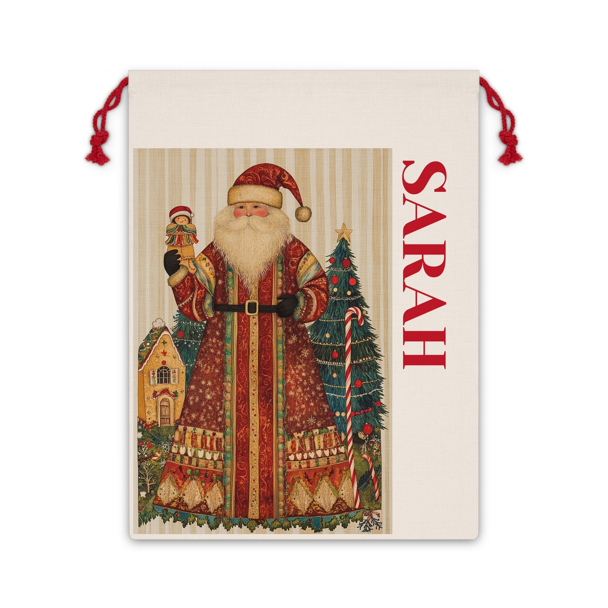 Name Gift Bag - Christmas Santa Gift bag, Oversized Santa Sack, Personalized Recycleable Bag, Holiday Gift Wrap, Custom Santa Sack, Canvas - FlooredByArt