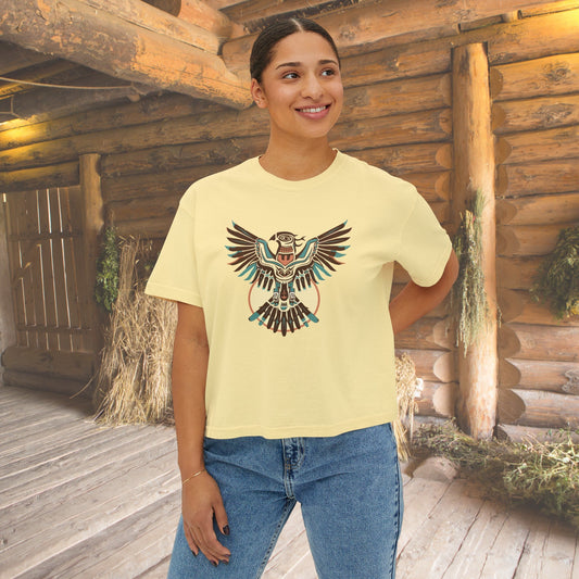 Native American Comfort Color Crop T-Shirt, Thunderbird Art Tee, America Eagle Shirt - FlooredByArt