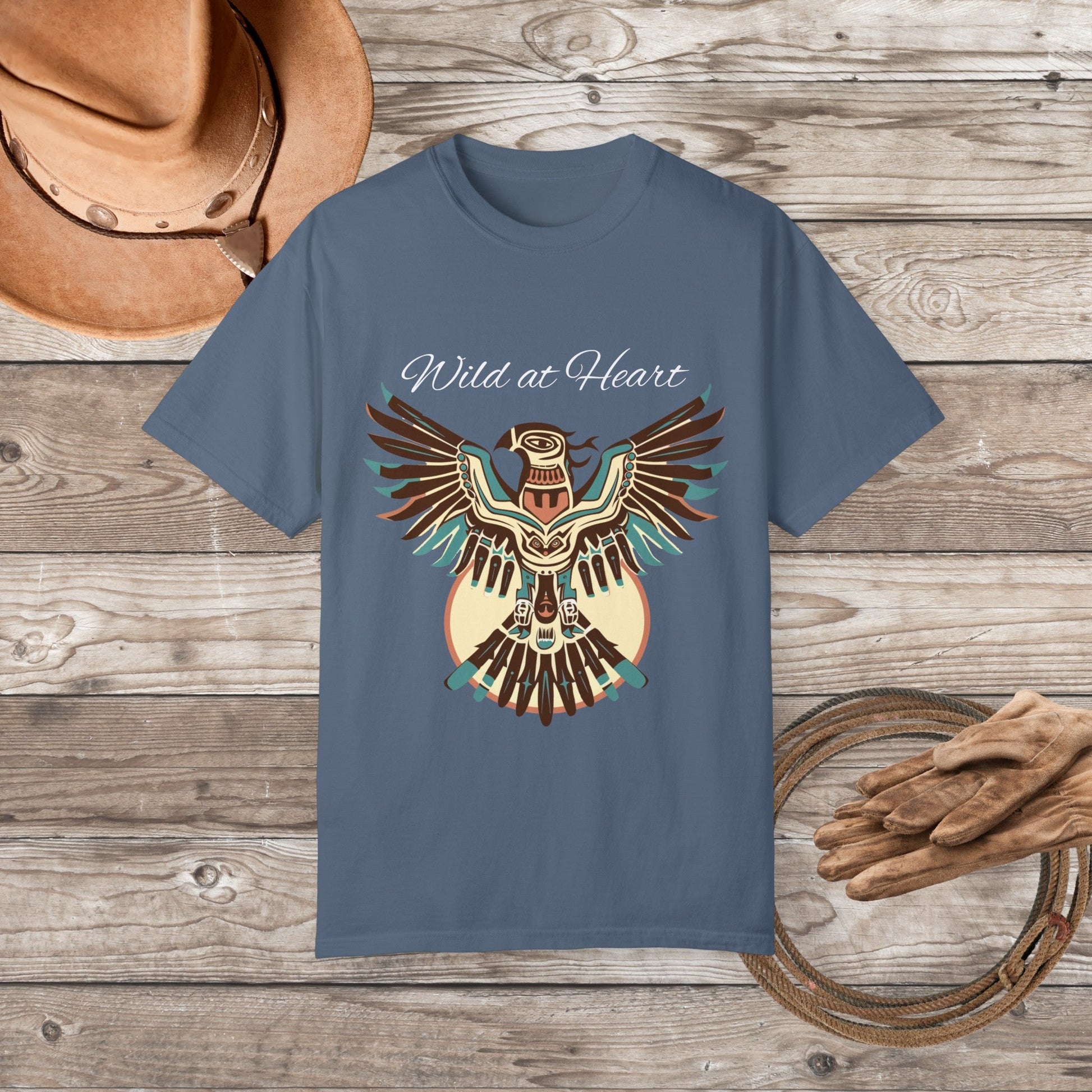 Native American Comfort Color T-Shirt, Thunderbird Art Tee Shirt, "Wild at Heart" - FlooredByArt