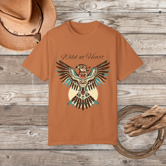 Native American Comfort Color T-Shirt, Thunderbird Art Tee Shirt, "Wild at Heart" - FlooredByArt