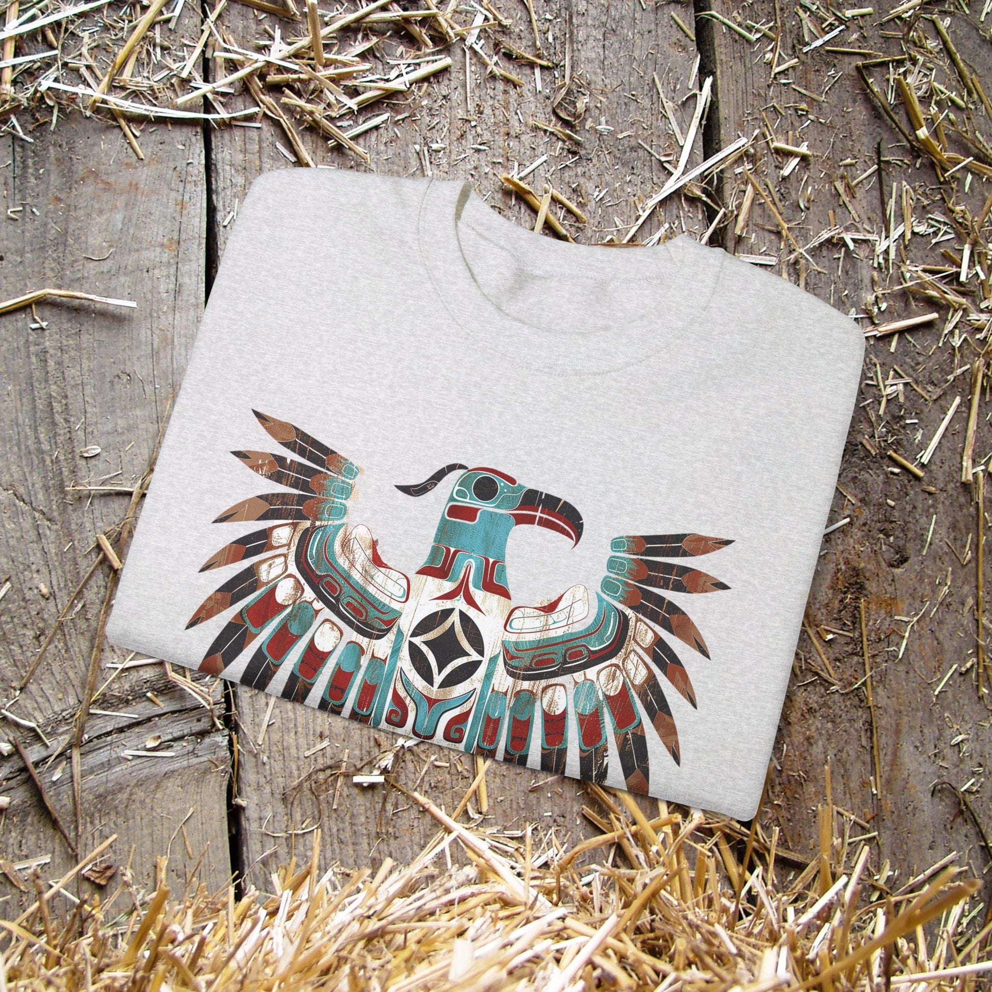 Native American Sweatshirt, Thunderbird Art Shirt, Indigenous Art, Hiking Sweat - FlooredByArt