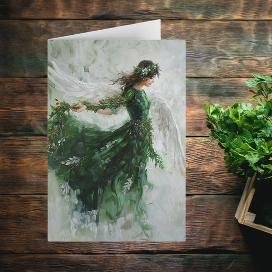 Original Artwork Forest Green Angel in Oils, Blank Christmas Cards - Set of 10 or 1 - FlooredByArt