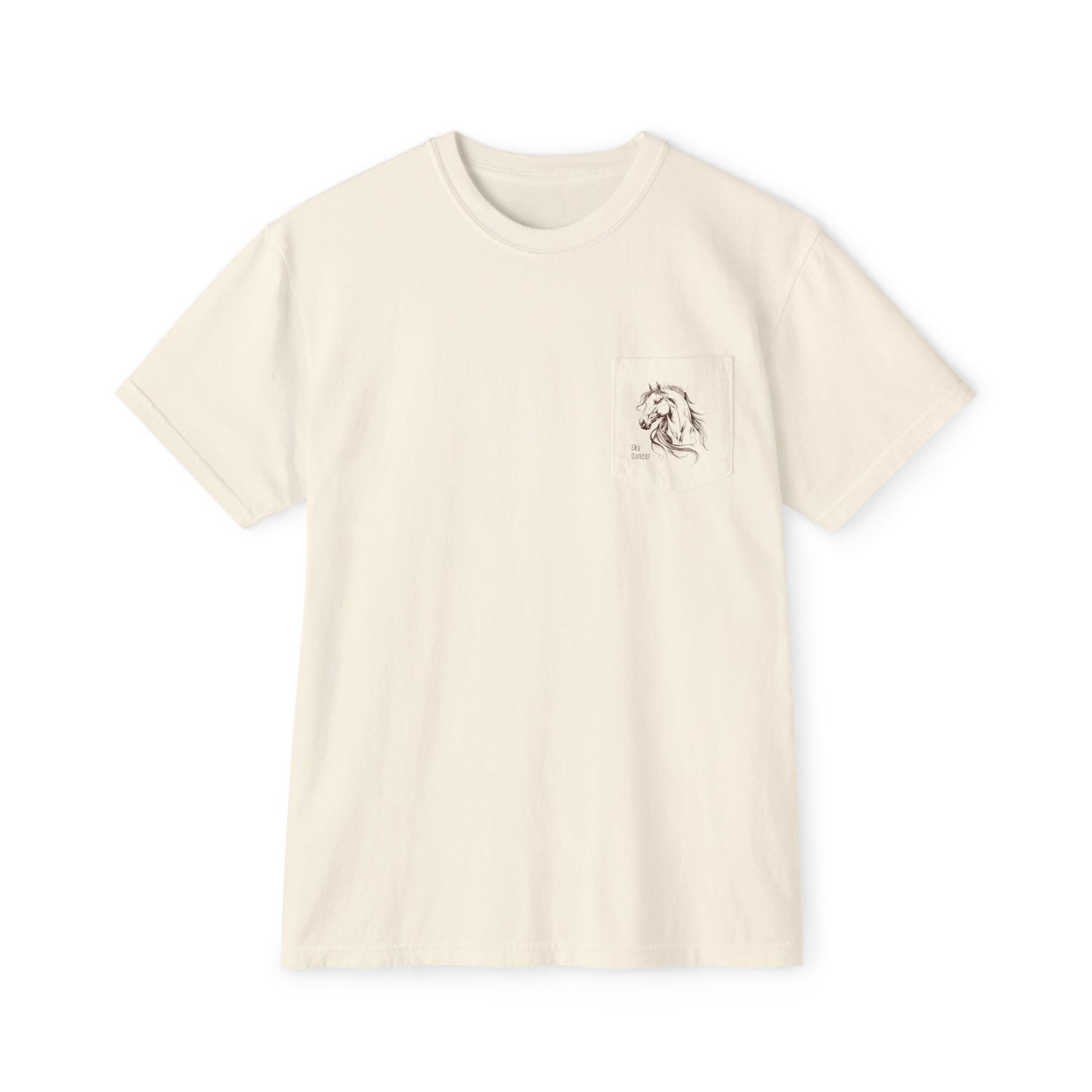 Original Horse Art Pocket T - shirt, Spirited Minimal Line Drawing Horse, Comfort Colors Tee - FlooredByArt