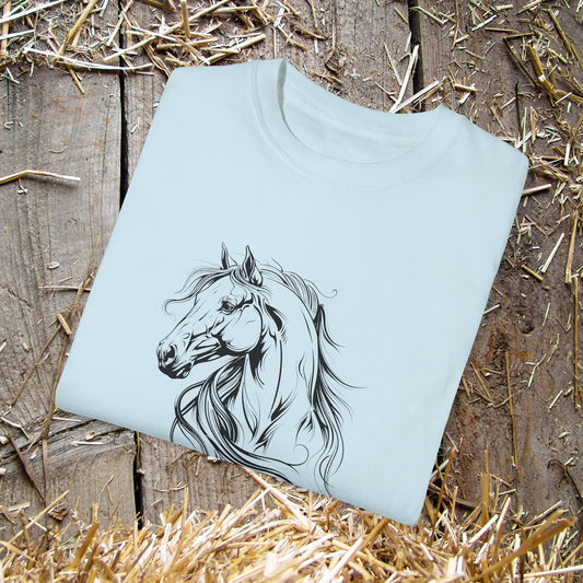 Original Horse Art Tshirt, Spirited Minimalist Line Drawing Horse - FlooredByArt