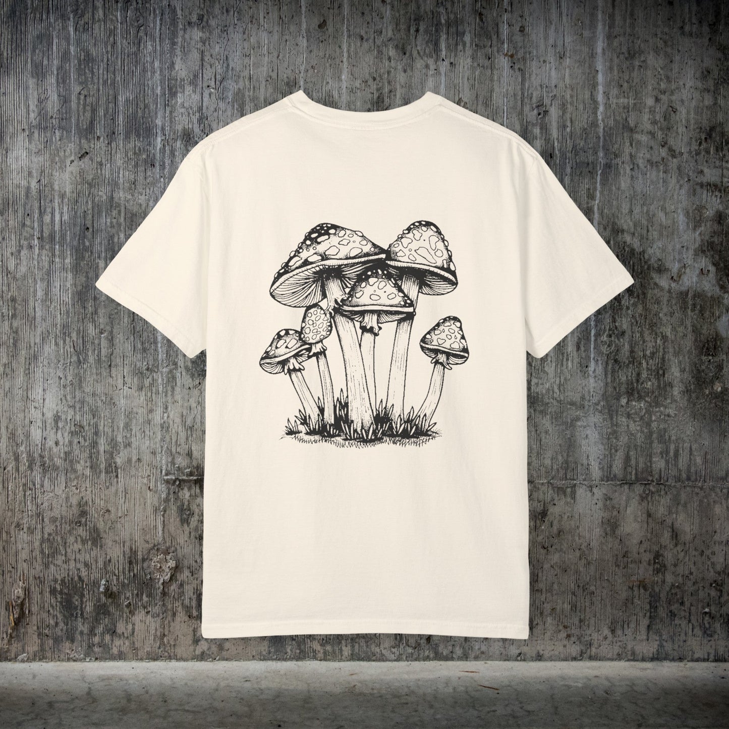 Original Mushroom Shirt, Line Drawing Comfort Colors Front / Back Design, 1960's Era Shroom - FlooredByArt