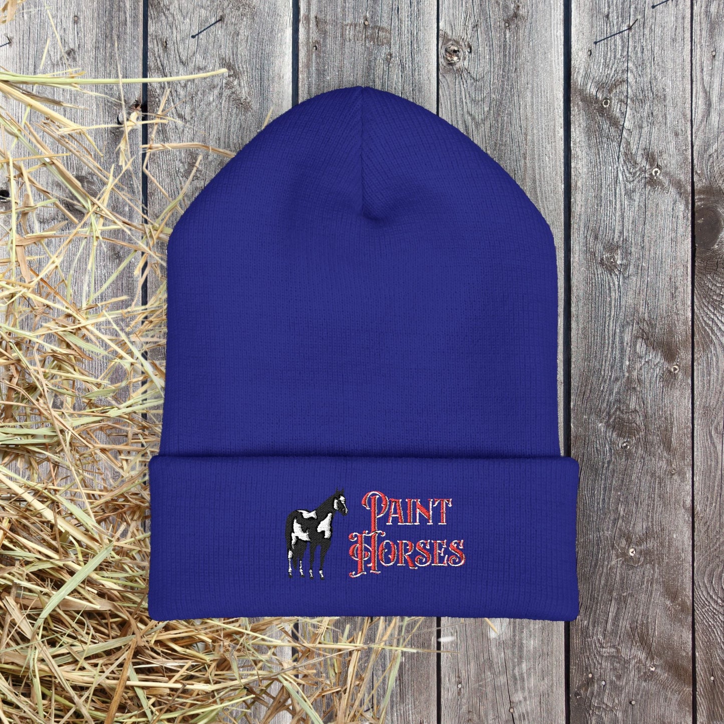 Paint Horse Embroidered Beanie – Cozy Winter Hat for Horse Lovers - FlooredByArt