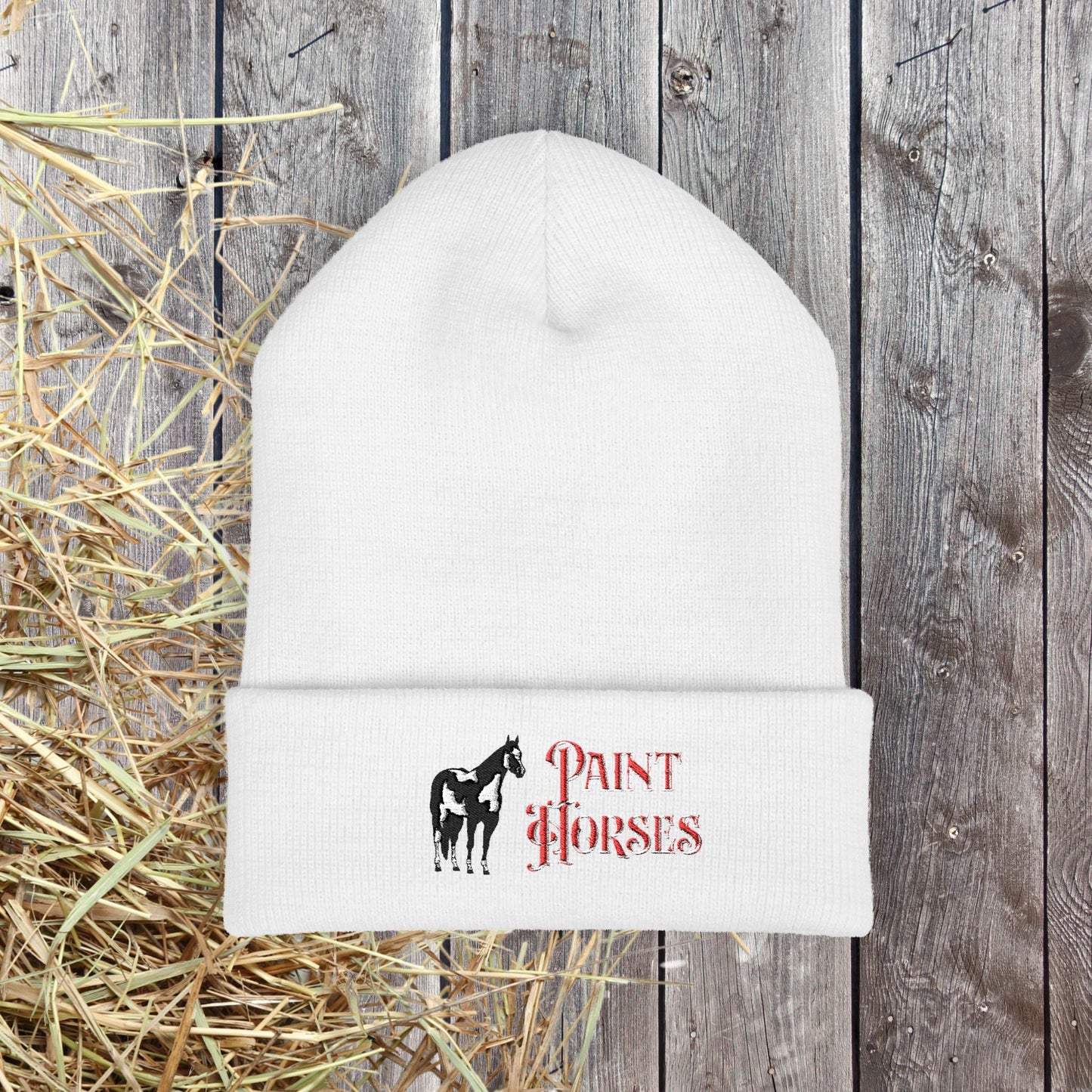 Paint Horse Embroidered Beanie – Cozy Winter Hat for Horse Lovers - FlooredByArt