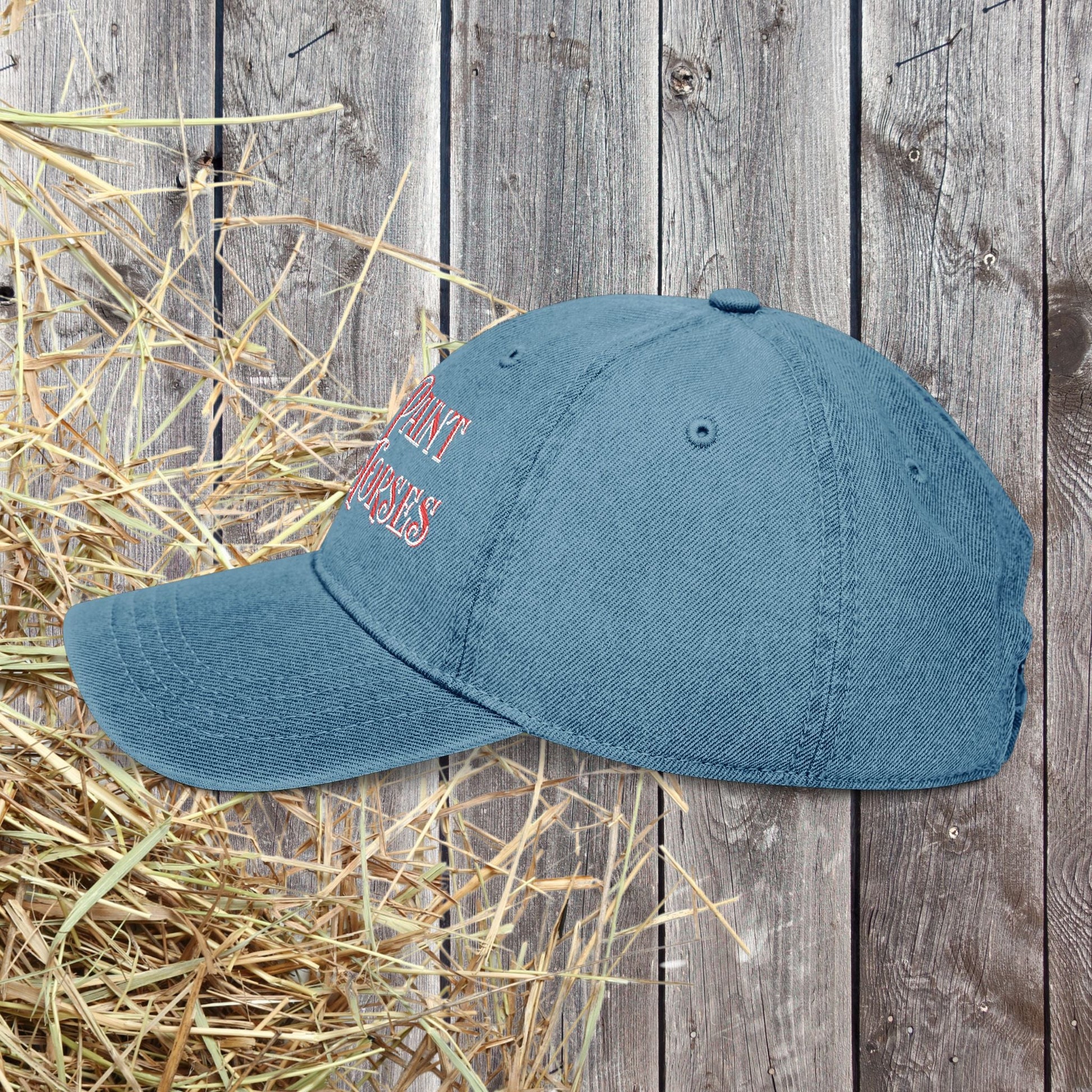 Paint Horse Embroidered Denim Hat – Western Style Trail Cap for Horse Lovers - FlooredByArt
