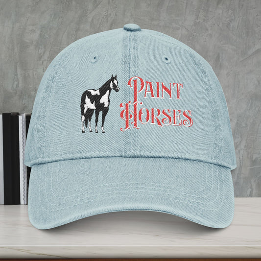 Paint Horse Embroidered Denim Hat – Western Style Trail Cap for Horse Lovers - FlooredByArt