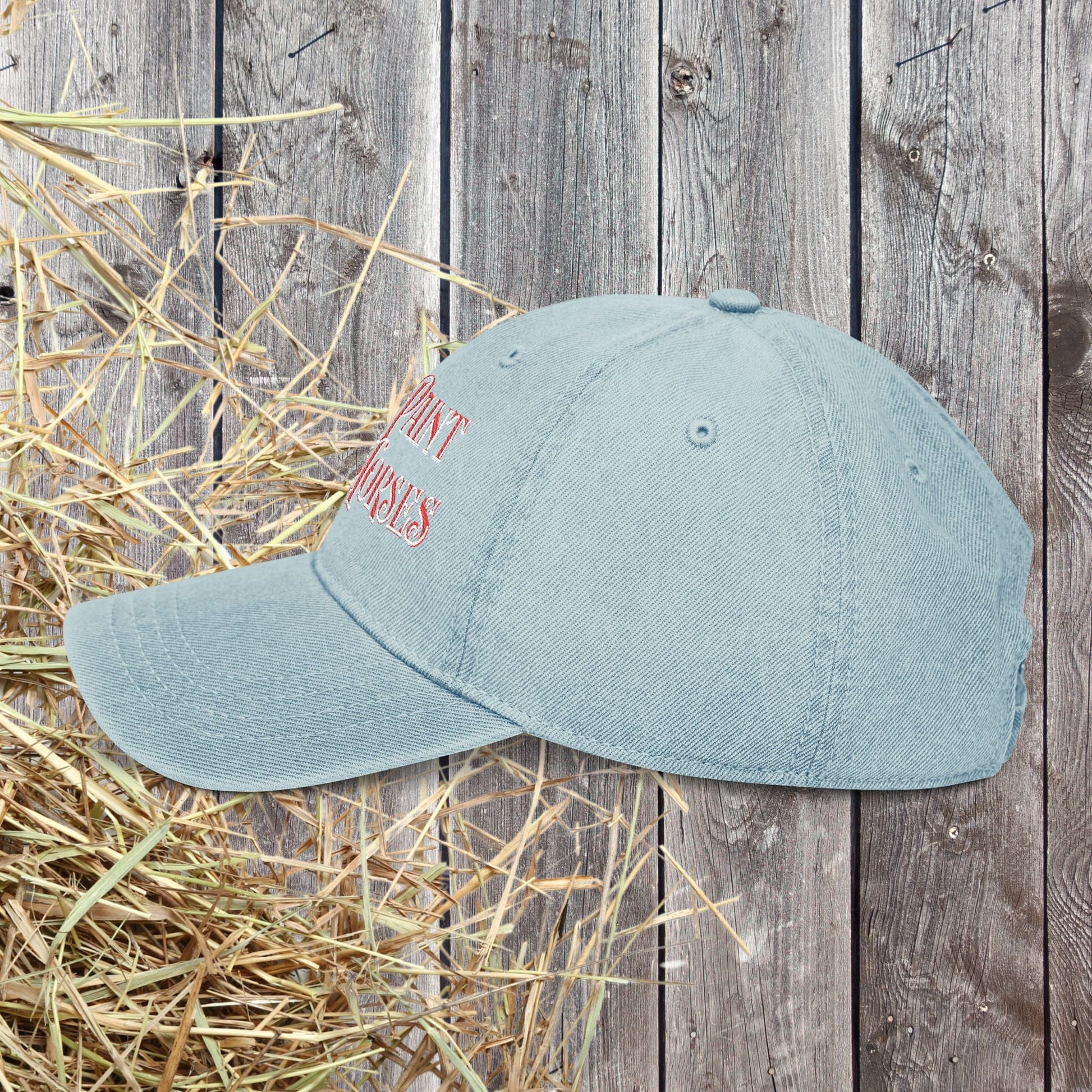 Paint Horse Embroidered Denim Hat – Western Style Trail Cap for Horse Lovers - FlooredByArt