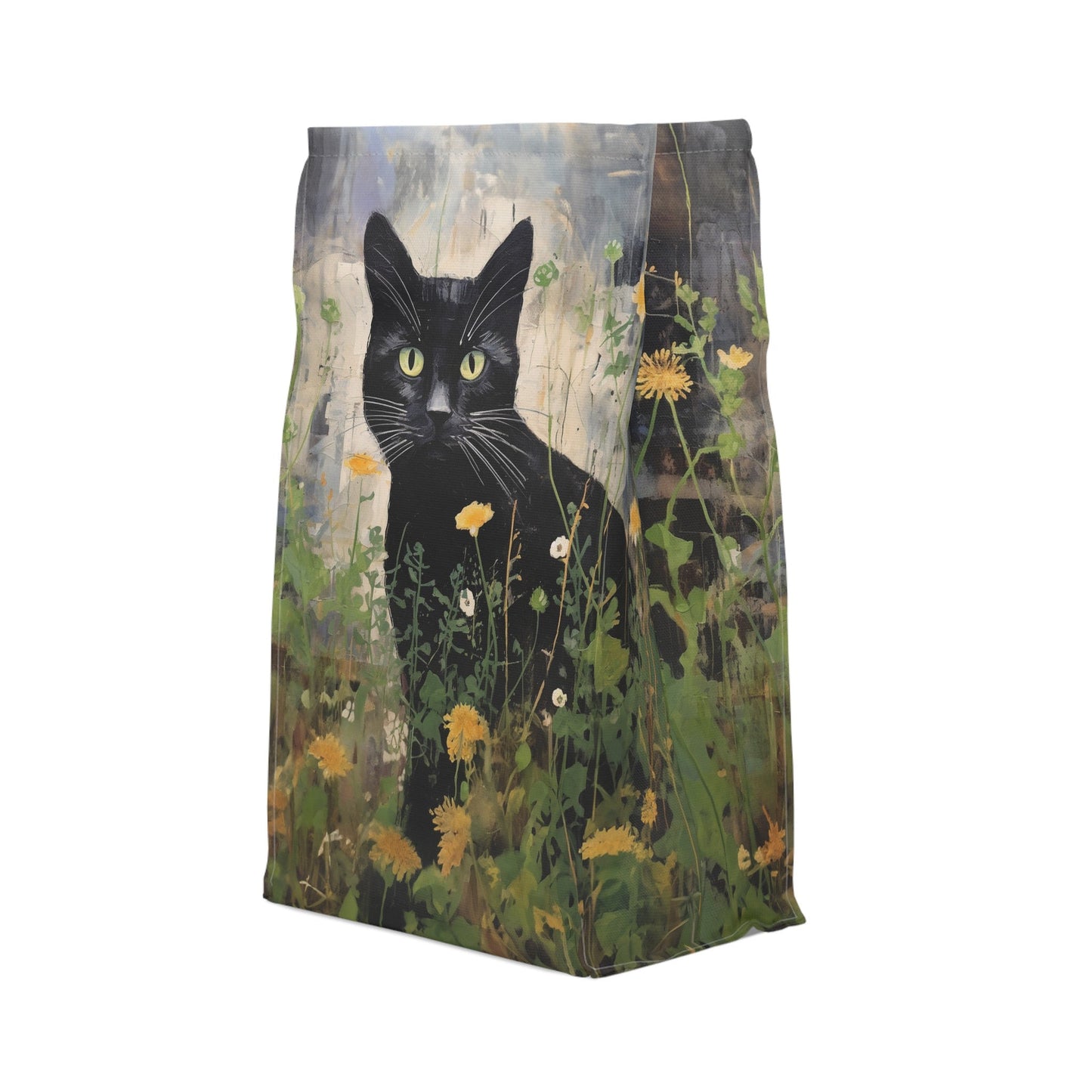 Personalized Black Cat Lover's Insulated Lunch Bag, Magnet Closure, Original Artwork Design - FlooredByArt