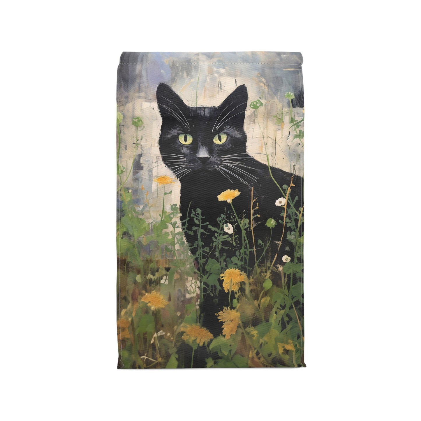 Personalized Black Cat Lover's Insulated Lunch Bag, Magnet Closure, Original Artwork Design - FlooredByArt