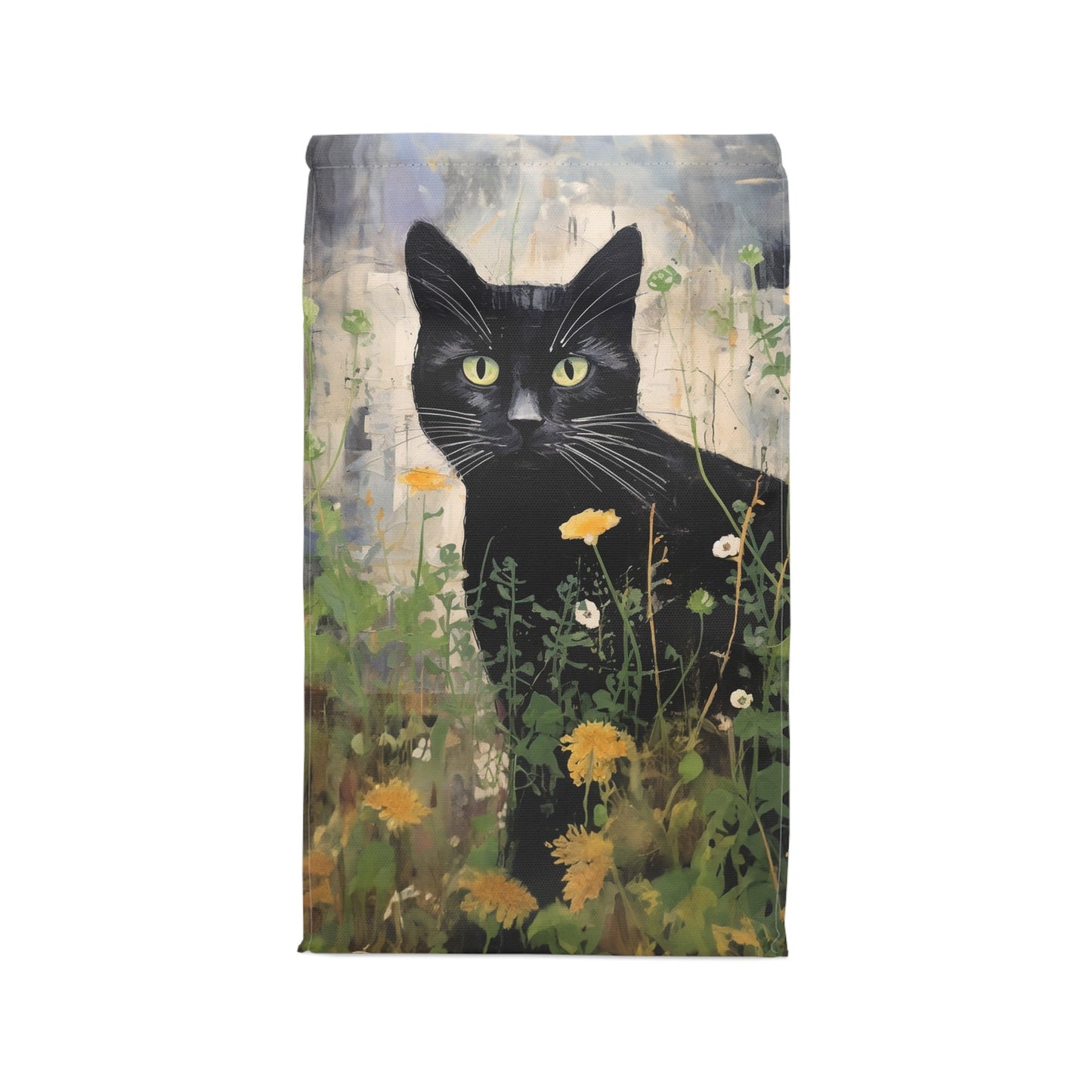 Personalized Black Cat Lover's Insulated Lunch Bag, Magnet Closure, Original Artwork Design - FlooredByArt