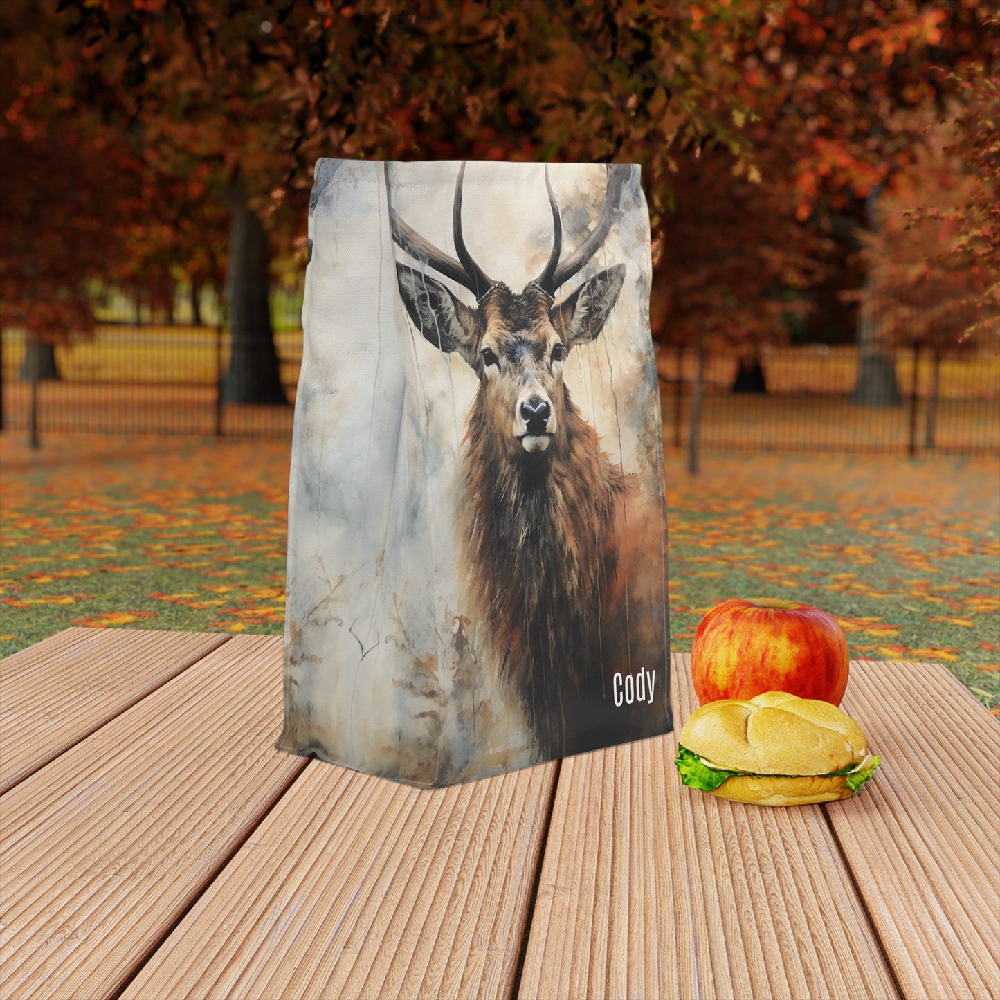 Personalized Boys Deer Hunter Lunch Bag, Custom Insulated Stag Deer Lunch bag, Wildlife Back - to - school - FlooredByArt