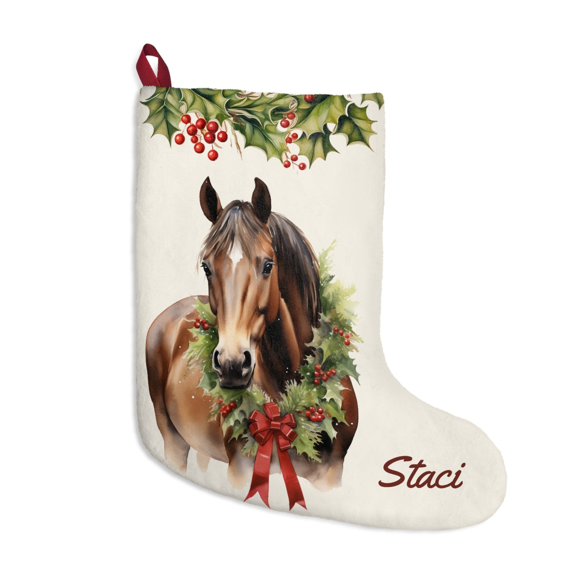 Personalized Christmas Brown Horse with Star, Ex-Large Stocking, USA - FlooredByArt