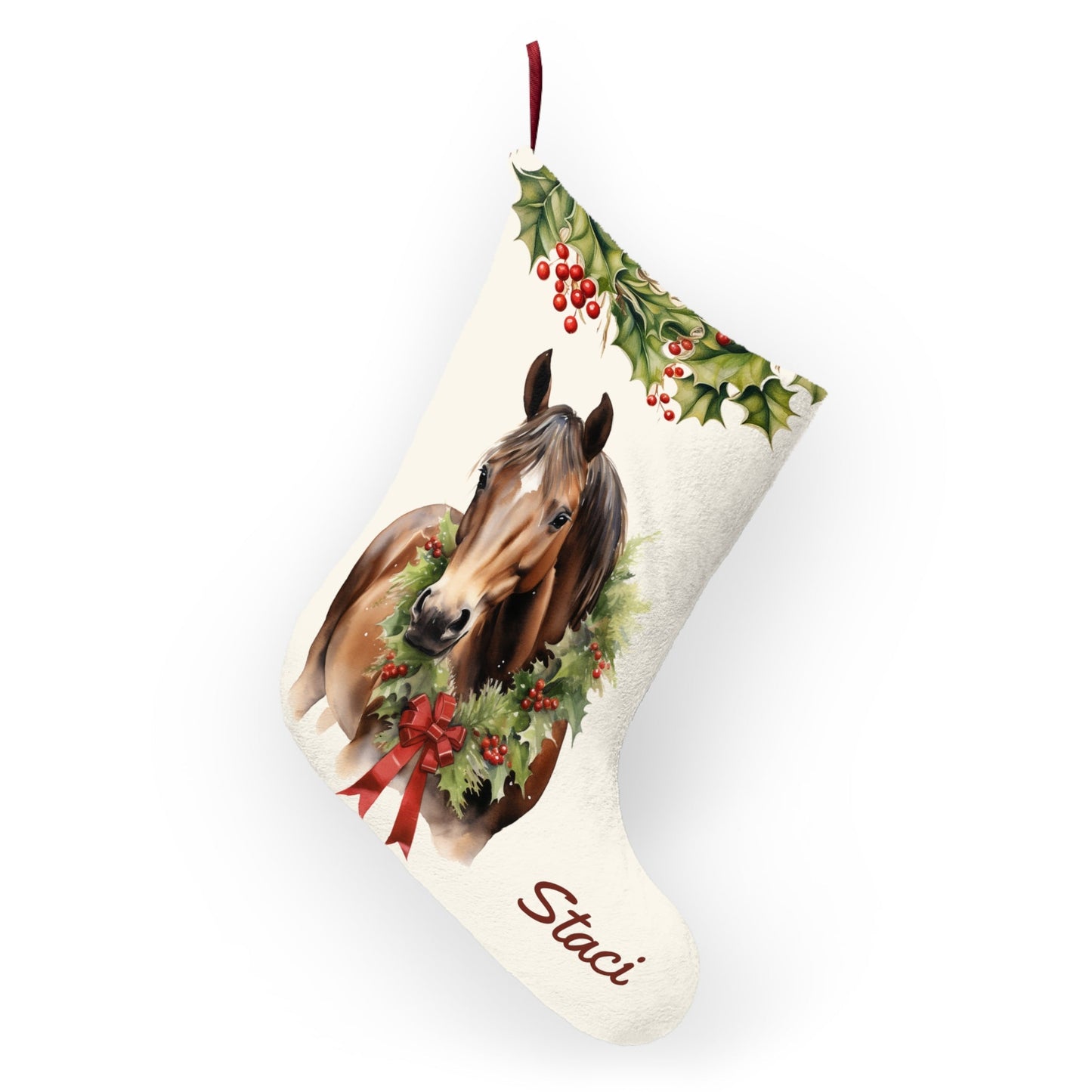 Personalized Christmas Brown Horse with Star, Ex-Large Stocking, USA - FlooredByArt