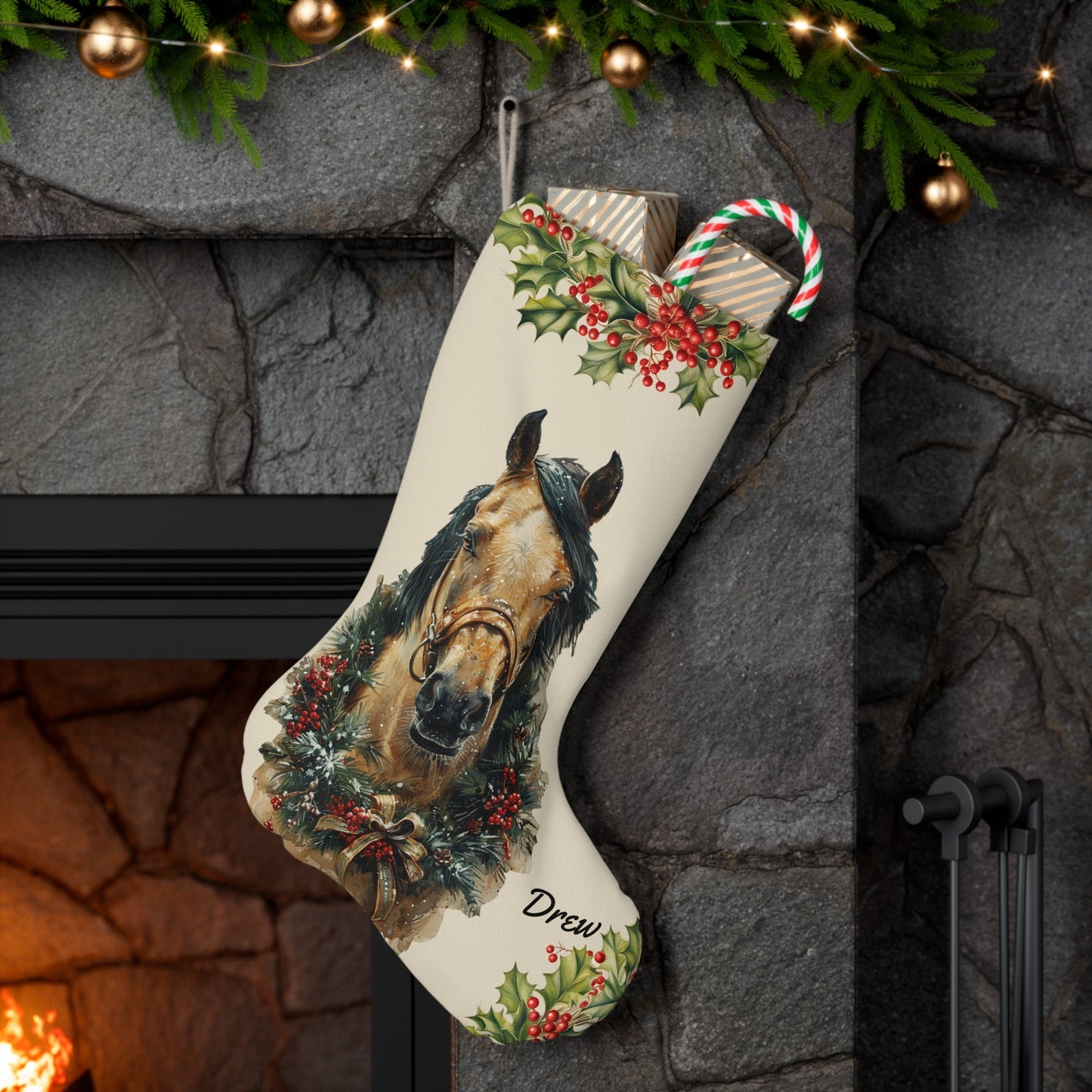 Personalized Christmas Buckskin Horse EX-Large Stocking, Holiday Gift for Horse Lover - FlooredByArt