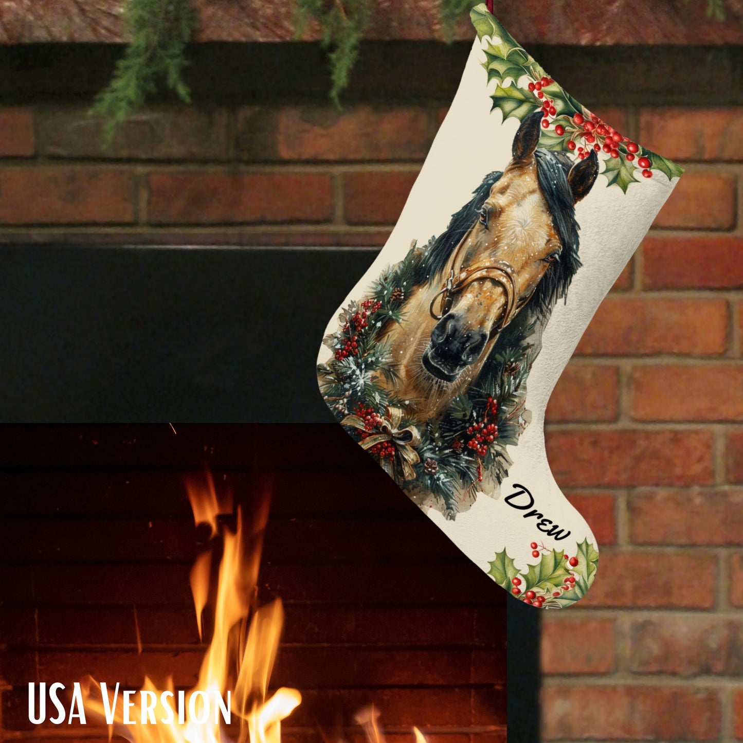 Personalized Christmas Buckskin Horse EX - Large Stocking, Holiday Gift for Horse Lover - FlooredByArt