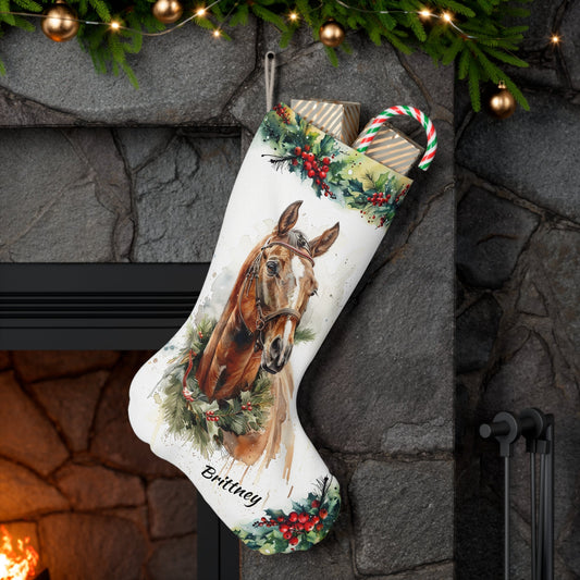 Personalized Christmas Horse Stocking, Sorrel / Blaze EX Large Holiday Stocking - FlooredByArt