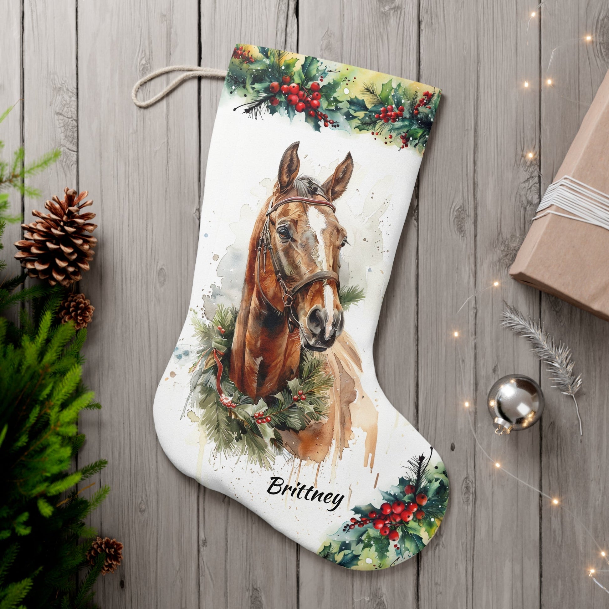 Personalized Christmas Horse Stocking, Sorrel / Blaze EX Large Holiday Stocking - FlooredByArt