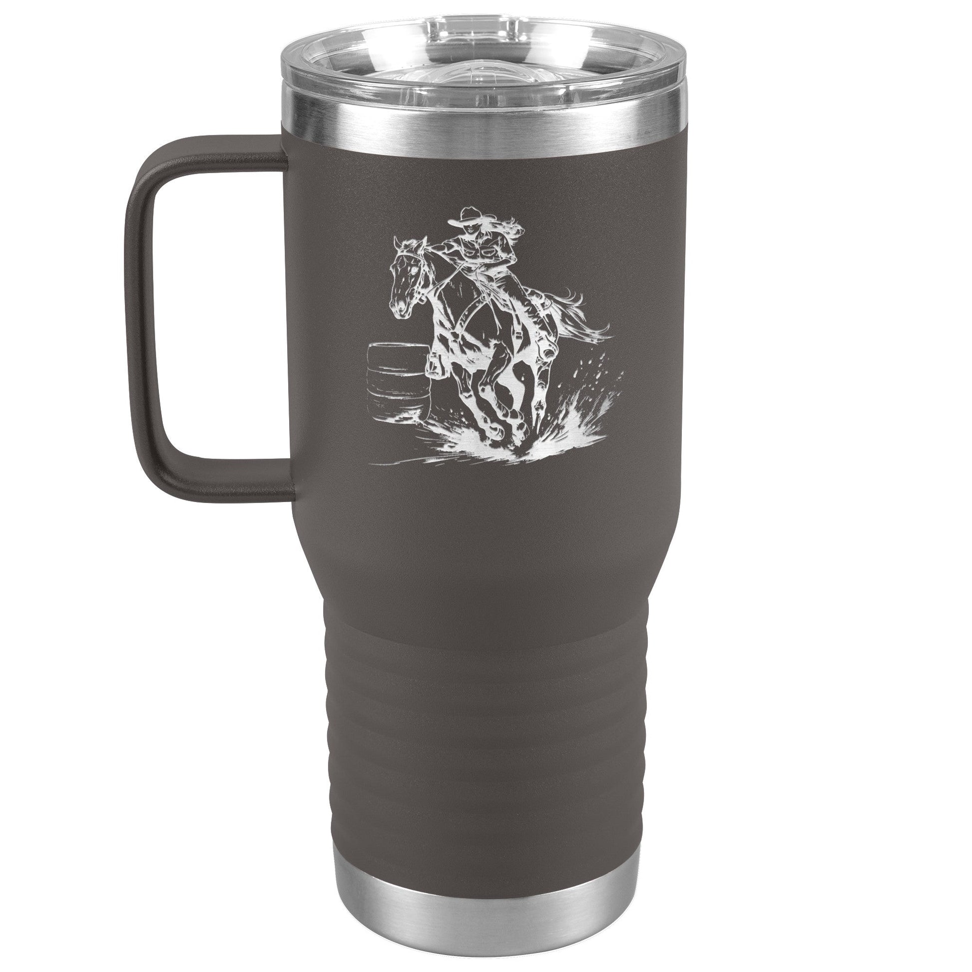 Personalized Cowgirl and Horse Barrel Racer Insulated 20oz Thermal Mug, Unique Horse Lover Gift - FlooredByArt