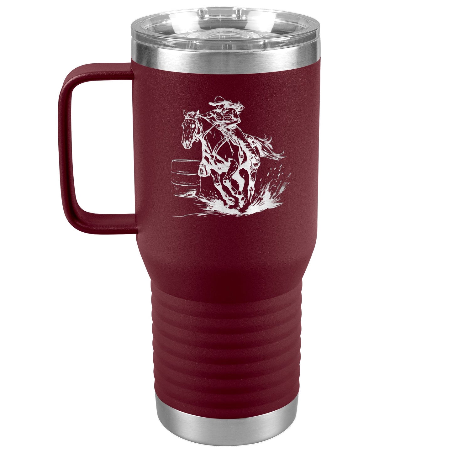 Personalized Cowgirl and Horse Barrel Racer Insulated 20oz Thermal Mug, Unique Horse Lover Gift - FlooredByArt