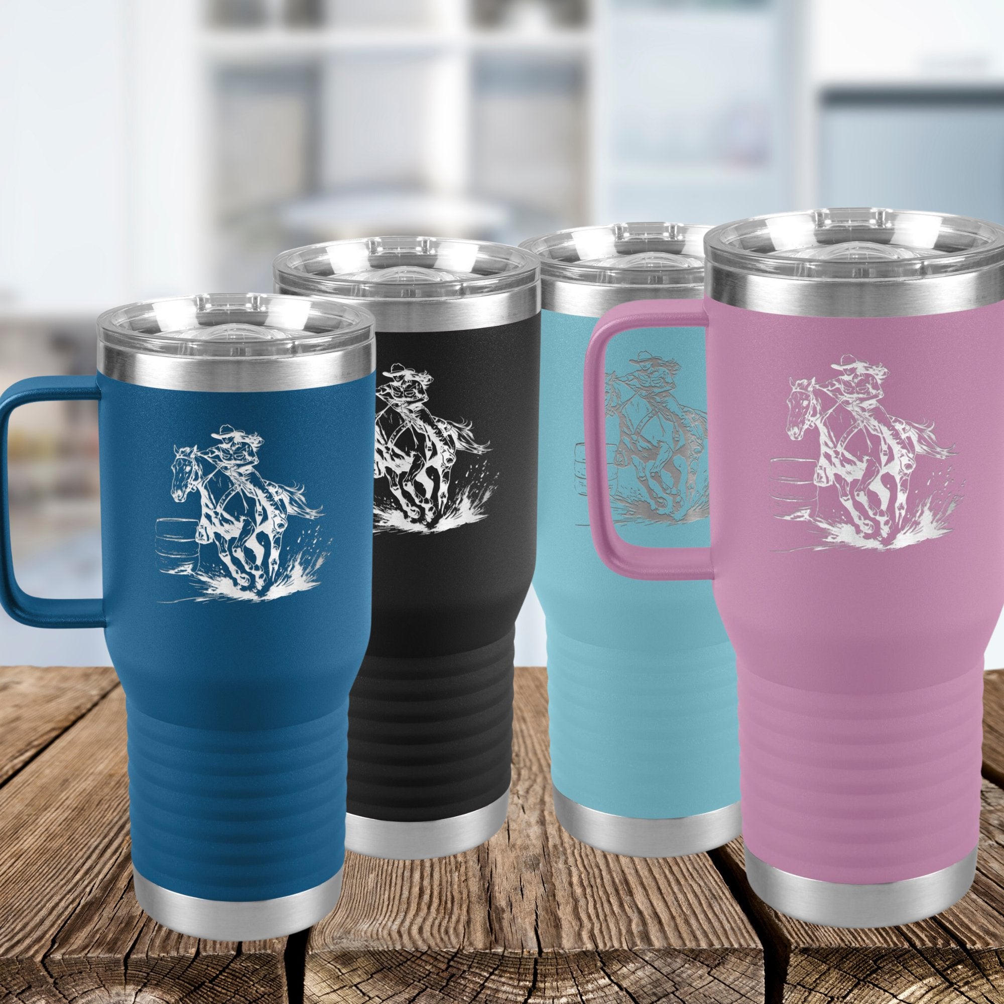 Personalized Cowgirl and Horse Barrel Racer Insulated 20oz Thermal Mug, Unique Horse Lover Gift - FlooredByArt