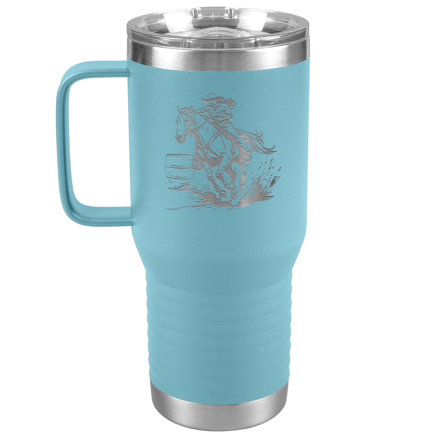 Personalized Cowgirl and Horse Barrel Racer Insulated 20oz Thermal Mug, Unique Horse Lover Gift - FlooredByArt