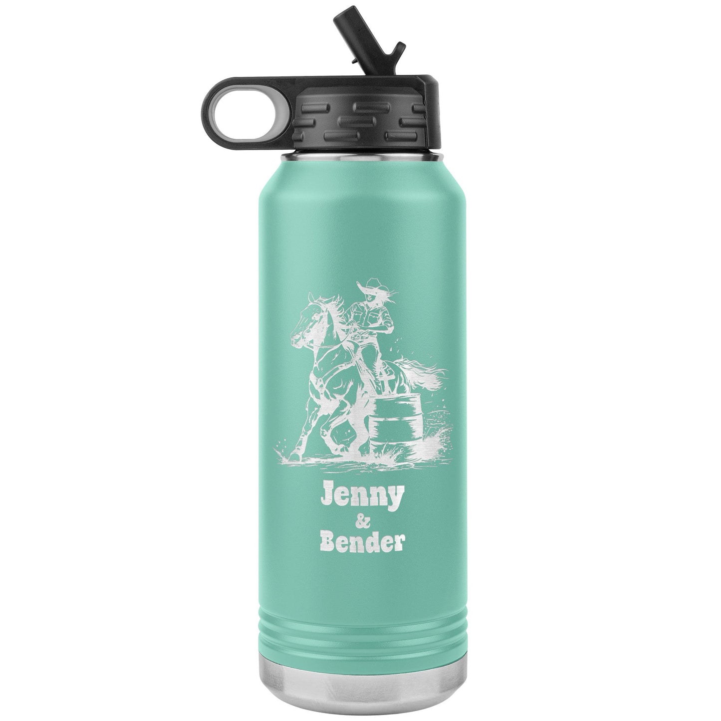 Personalized Cowgirl and Horse Barrel Racer Insulated 32oz Water Bottle,, Unique Horse Lover Gift - FlooredByArt