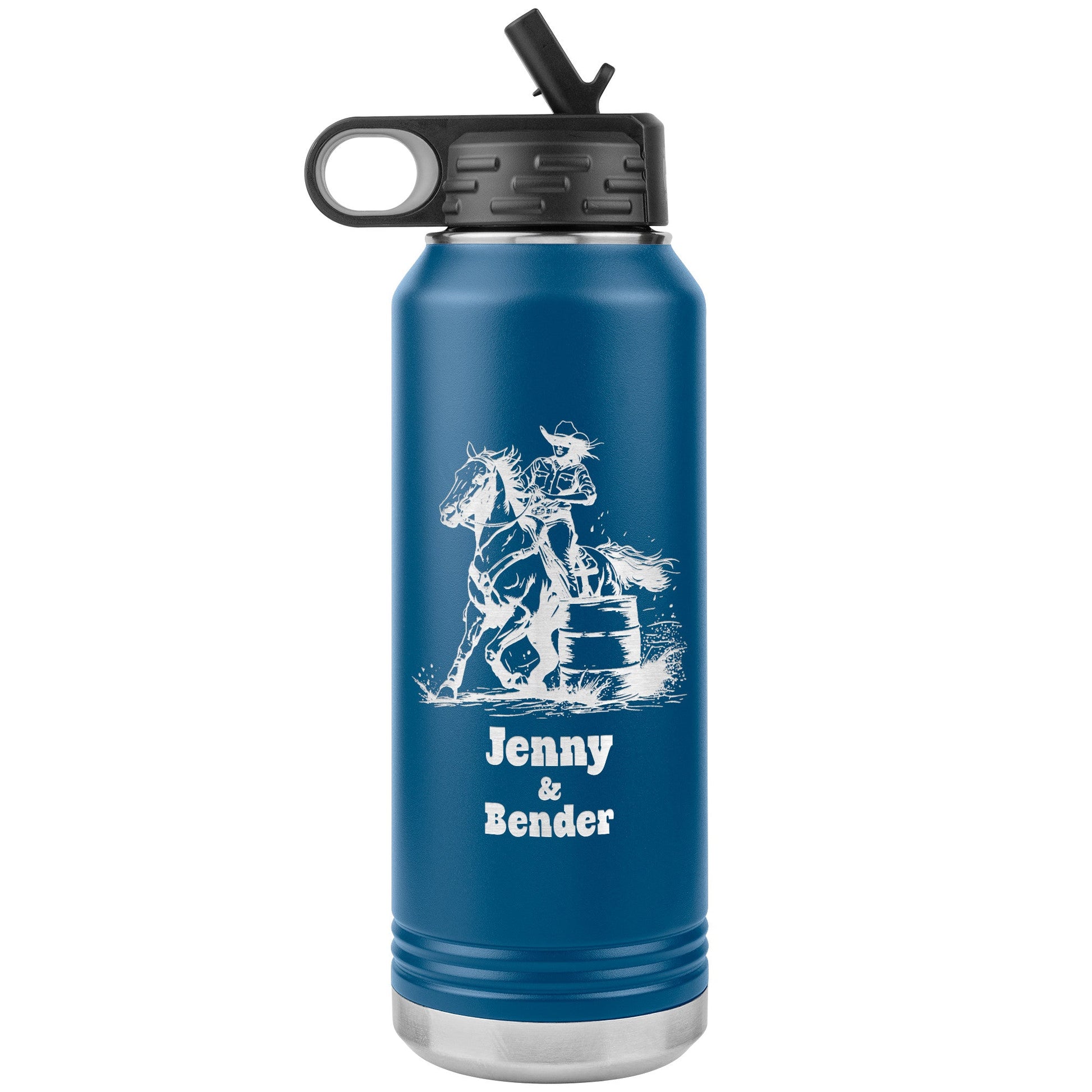 Personalized Cowgirl and Horse Barrel Racer Insulated 32oz Water Bottle,, Unique Horse Lover Gift - FlooredByArt