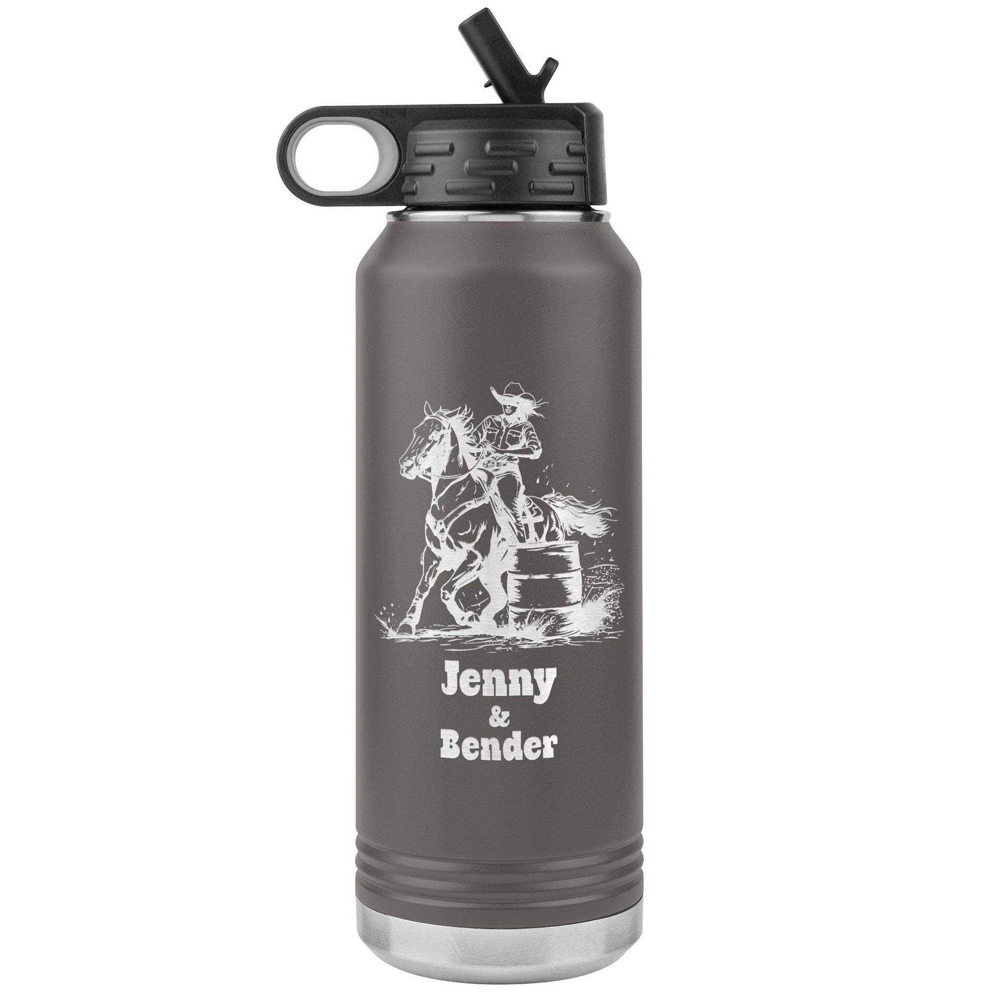 Personalized Cowgirl and Horse Barrel Racer Insulated 32oz Water Bottle,, Unique Horse Lover Gift - FlooredByArt