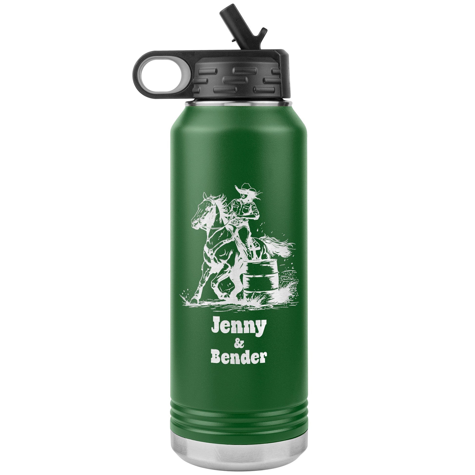 Personalized Cowgirl and Horse Barrel Racer Insulated 32oz Water Bottle,, Unique Horse Lover Gift - FlooredByArt