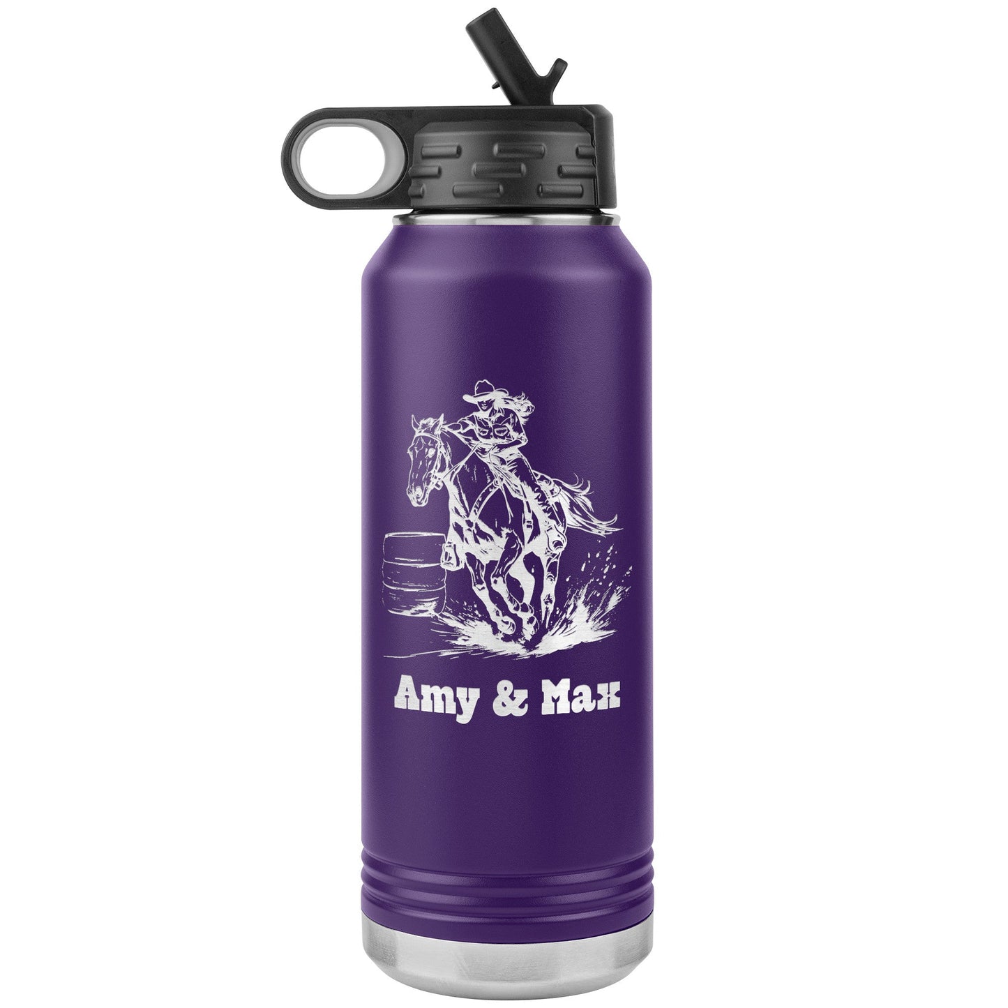 Personalized Cowgirl and Horse Barrel Racer Insulated 32oz Water Bottle,, Unique Horse Lover Gift - FlooredByArt