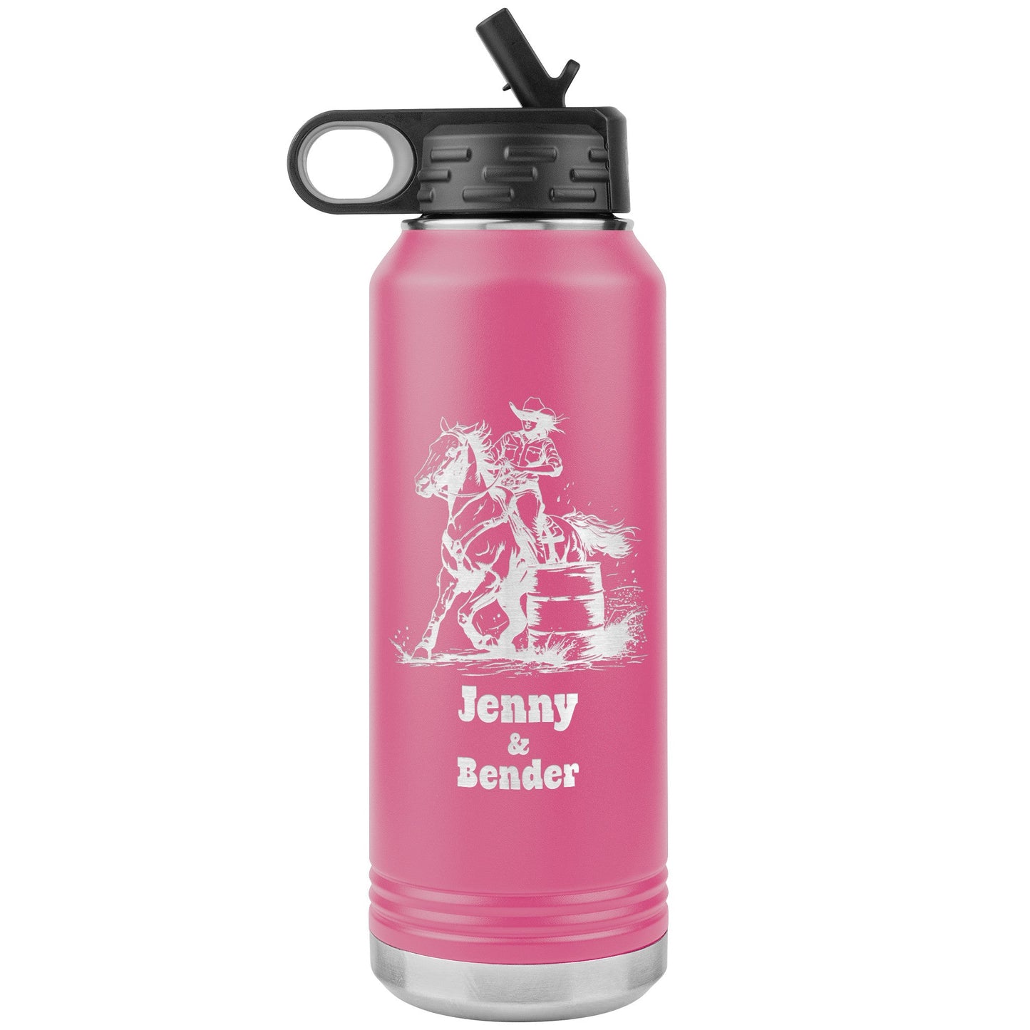 Personalized Cowgirl and Horse Barrel Racer Insulated 32oz Water Bottle,, Unique Horse Lover Gift - FlooredByArt