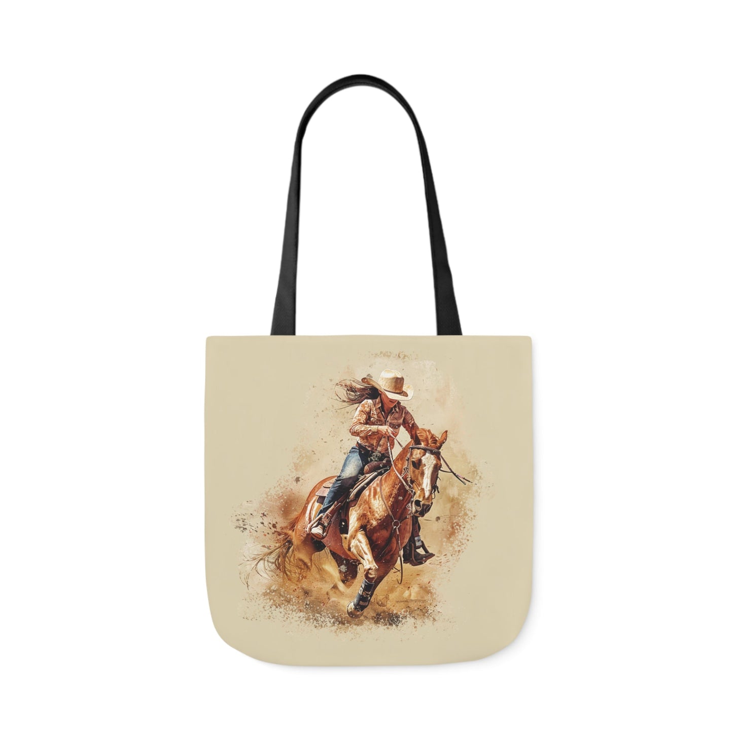 Personalized Cowgirl and Horse Tote Bag, Watercolor Painting of Barrel Racer on Carry All - FlooredByArt